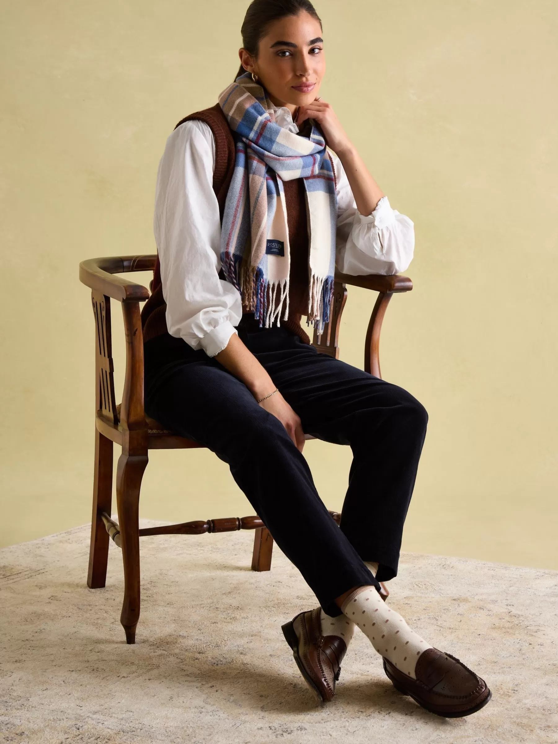 Joules Langtree Cream & Blue Scarf Cream&Blue Clearance