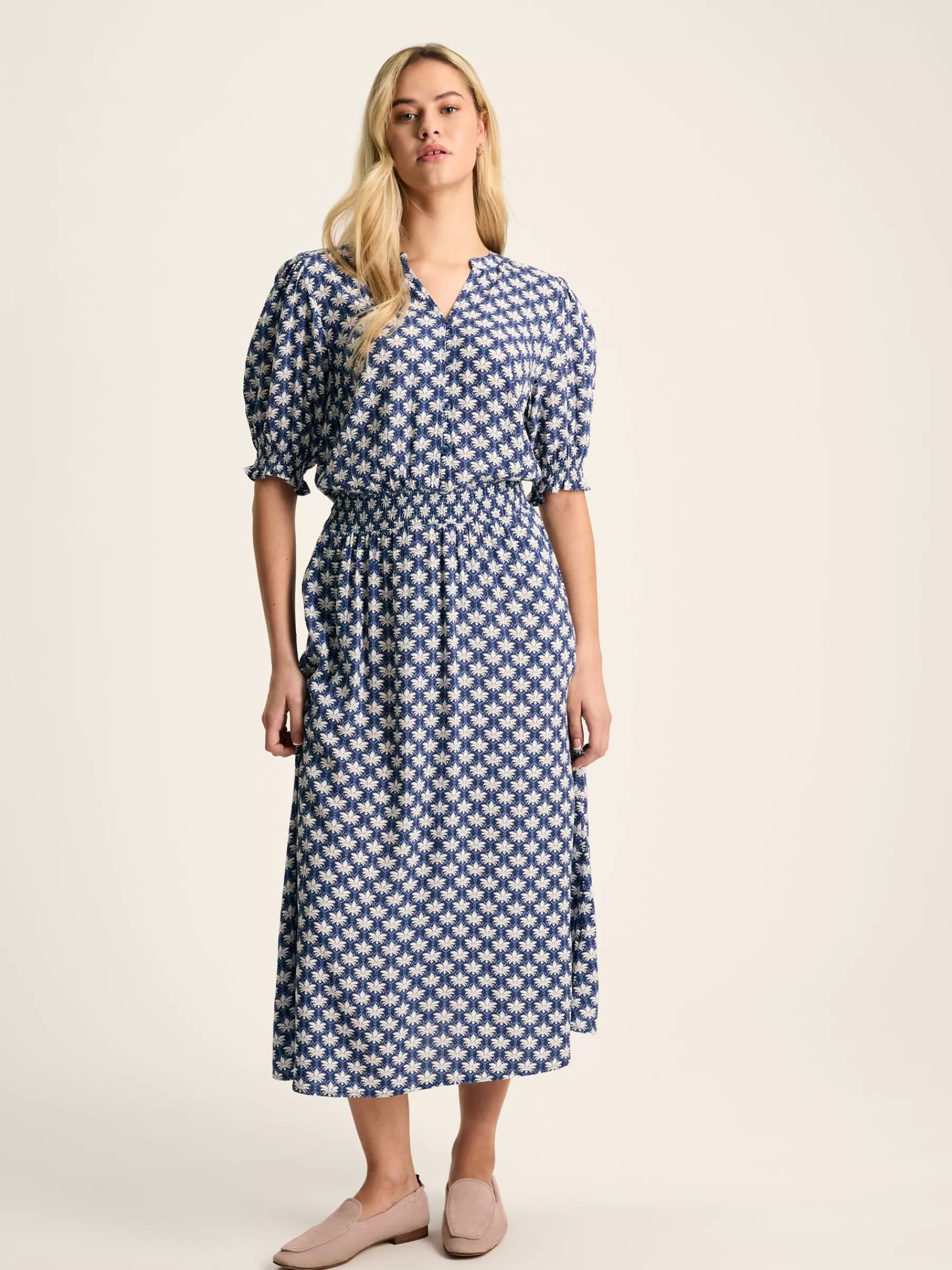 Joules Laurie Viscose Midi Dress Blue New