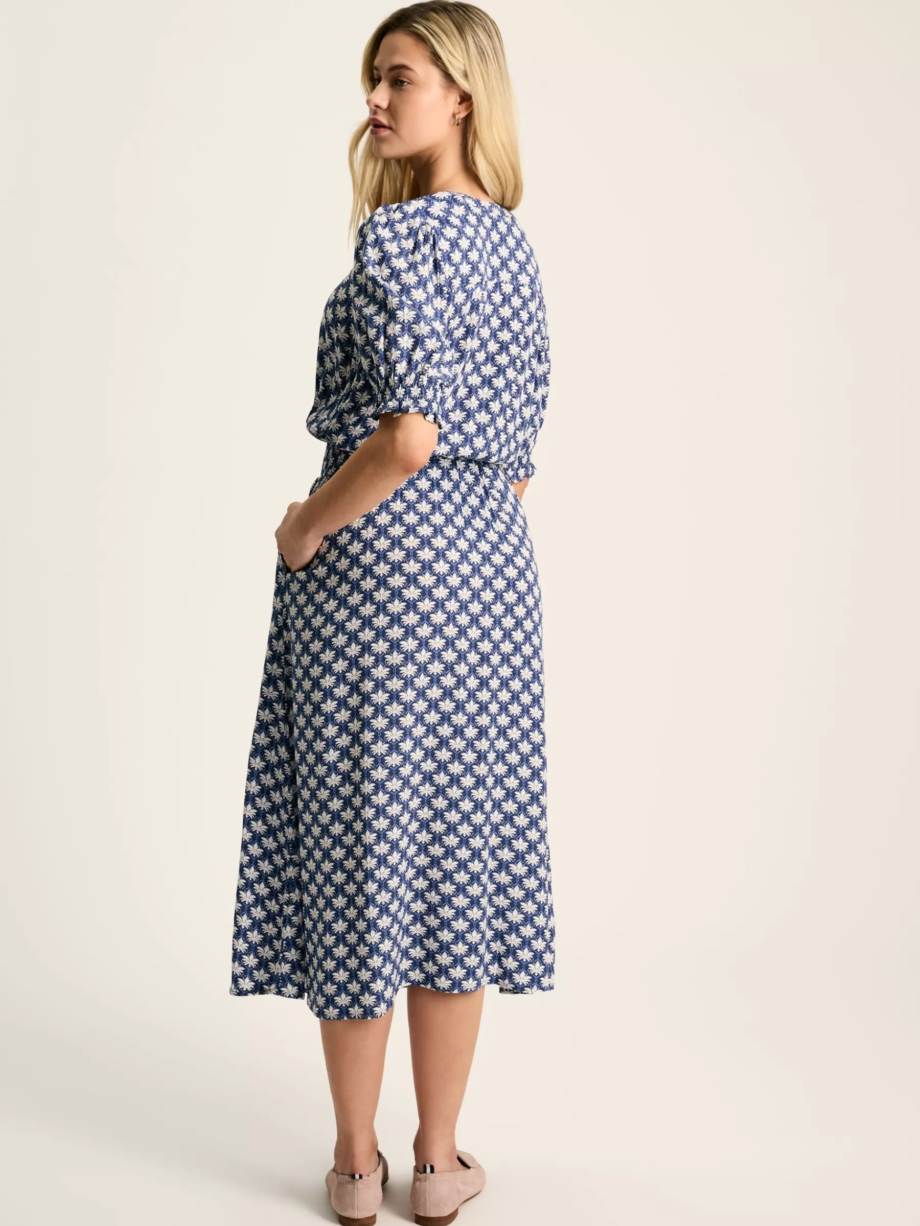 Joules Laurie Viscose Midi Dress Blue New