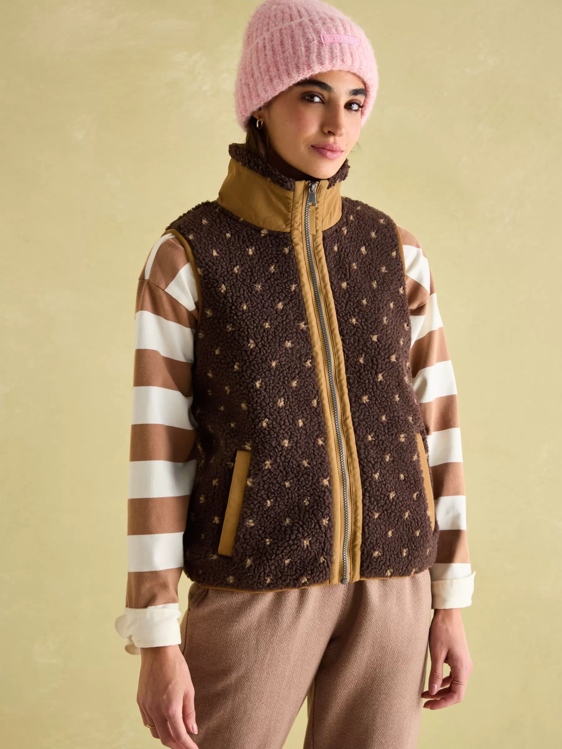 Joules Lilah Chocolate Brown Printed Gilet ChocolateBrown Flash Sale