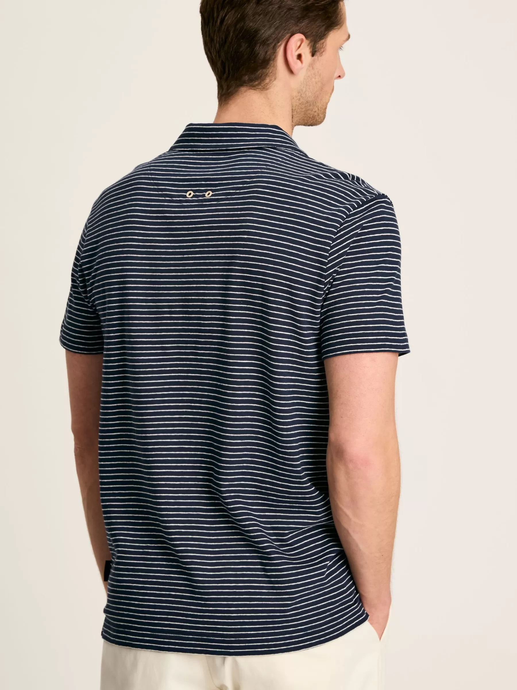 Joules Linen Blend Navy Blue Striped Polo Shirt NavyBlue Shop