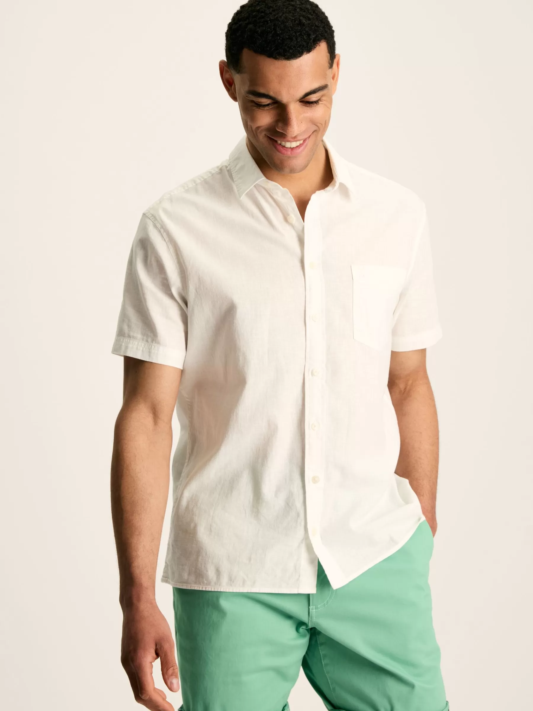 Joules Linen Blend Plain Short Sleeve Shirt White Online