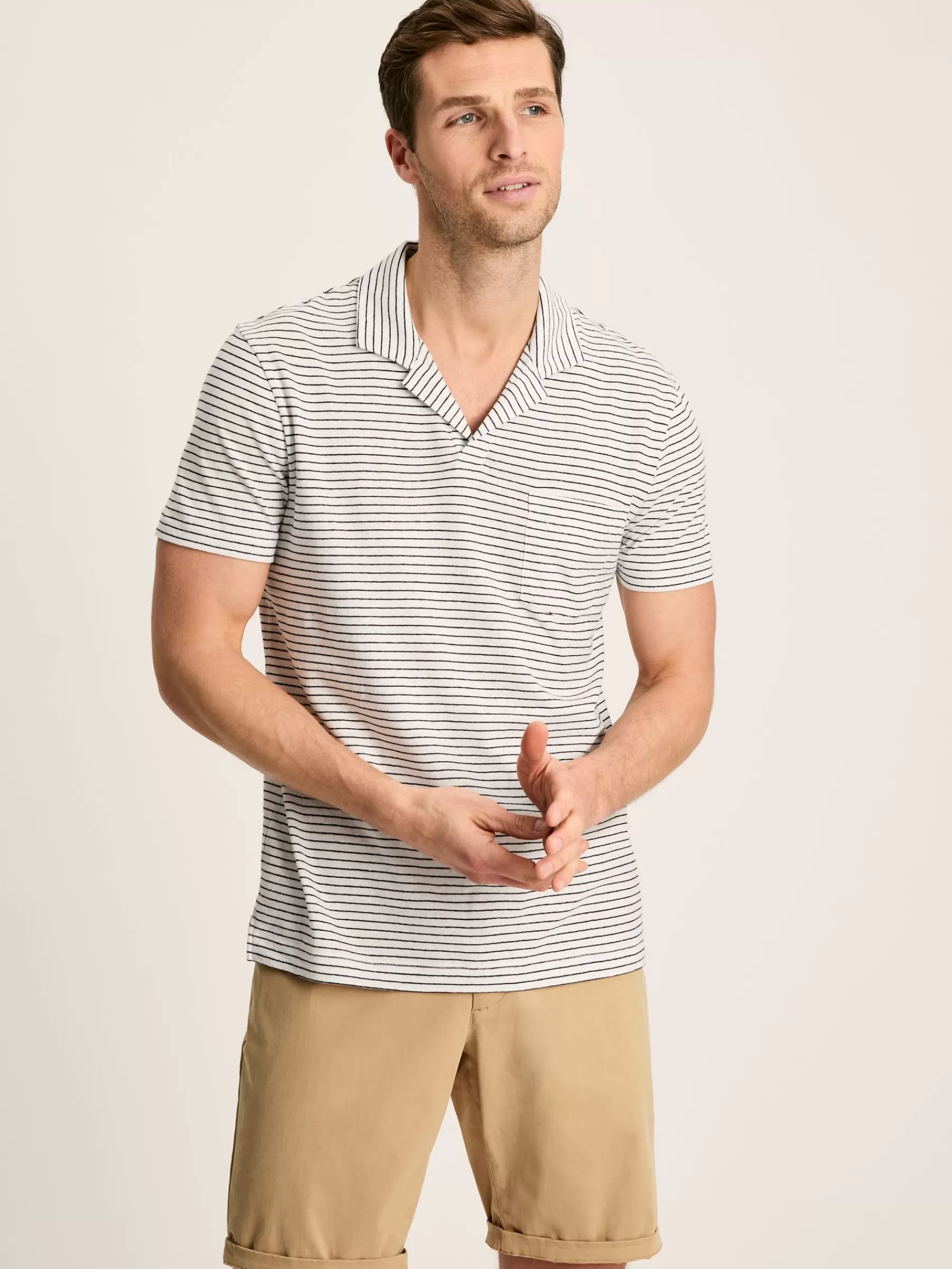 Joules Linen Blend Striped Polo Shirt White Flash Sale