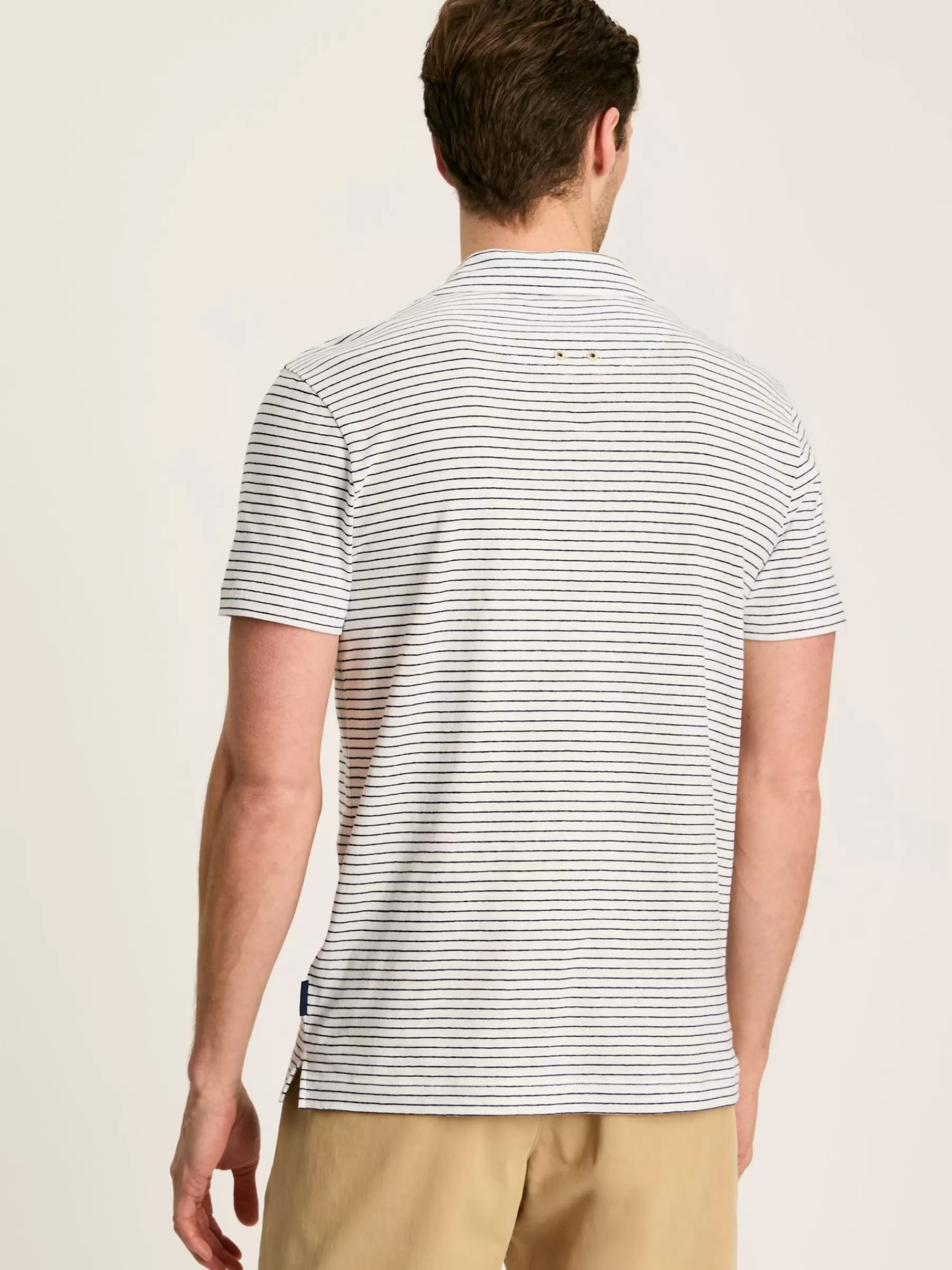 Joules Linen Blend Striped Polo Shirt White Flash Sale