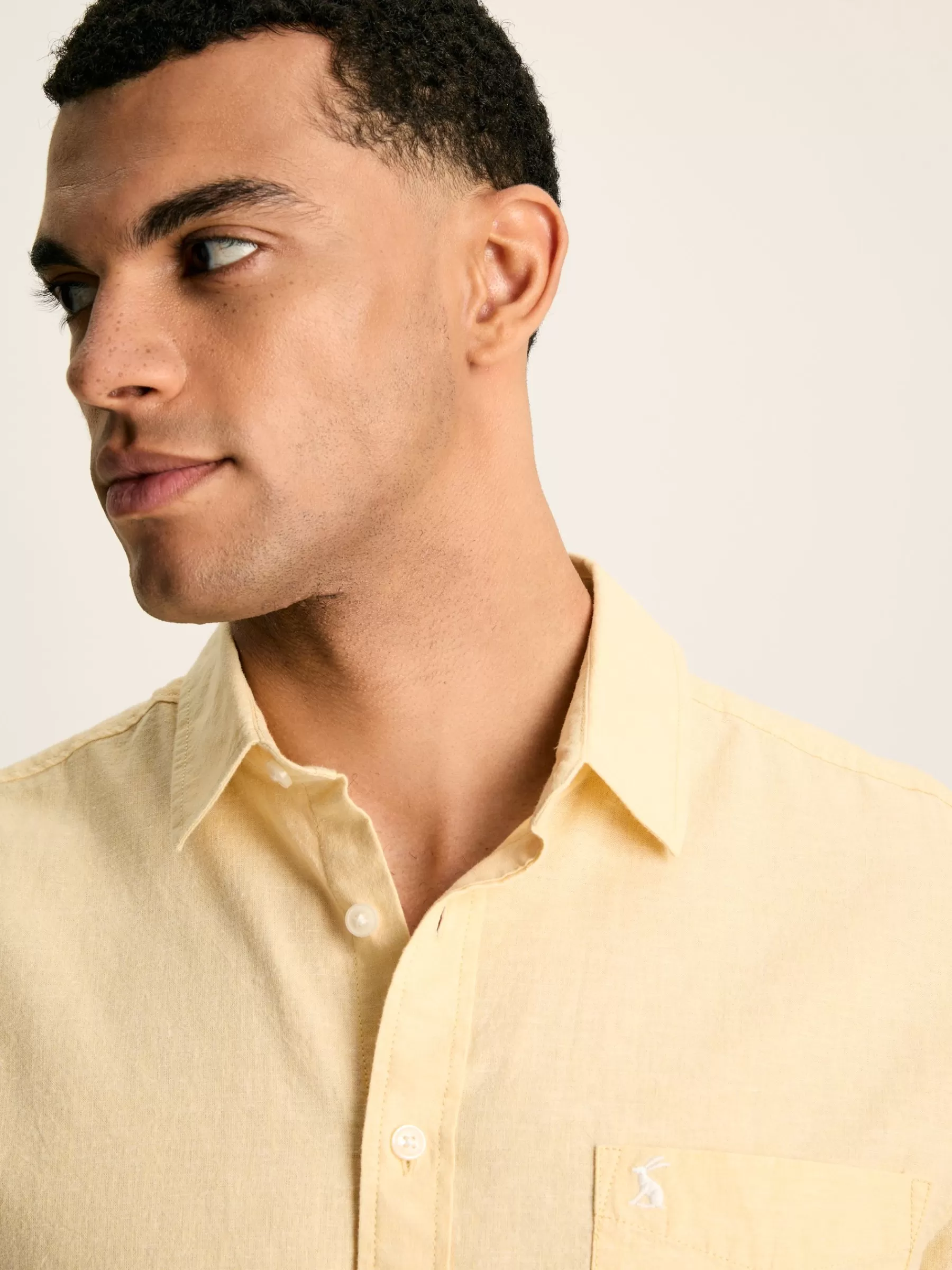 Joules Linen Blend Plain Short Sleeve Shirt Yellow Outlet