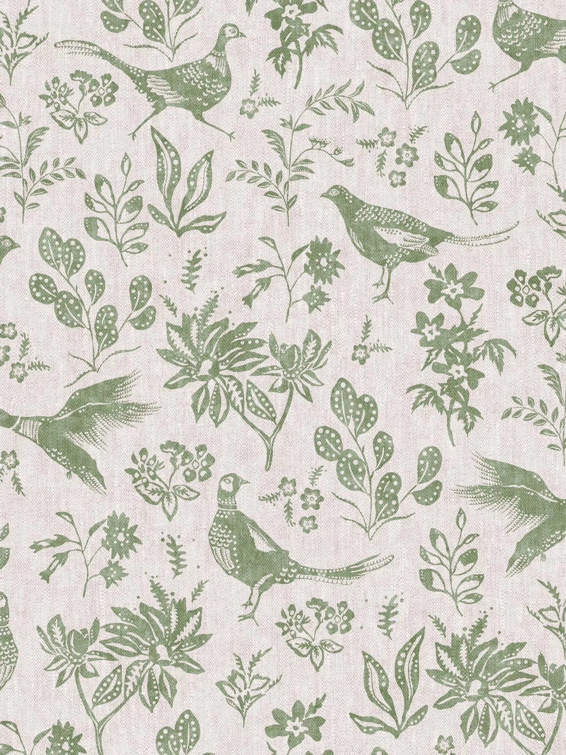 Joules Linen Green Pheasant Print 10M Wallpaper LinenGreen Outlet