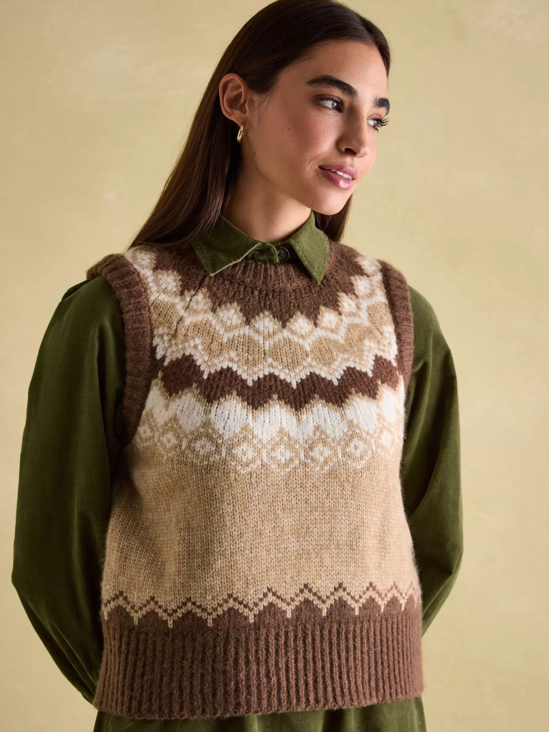 Joules Lowry Knitted Fair Isle Vest Brown Sale