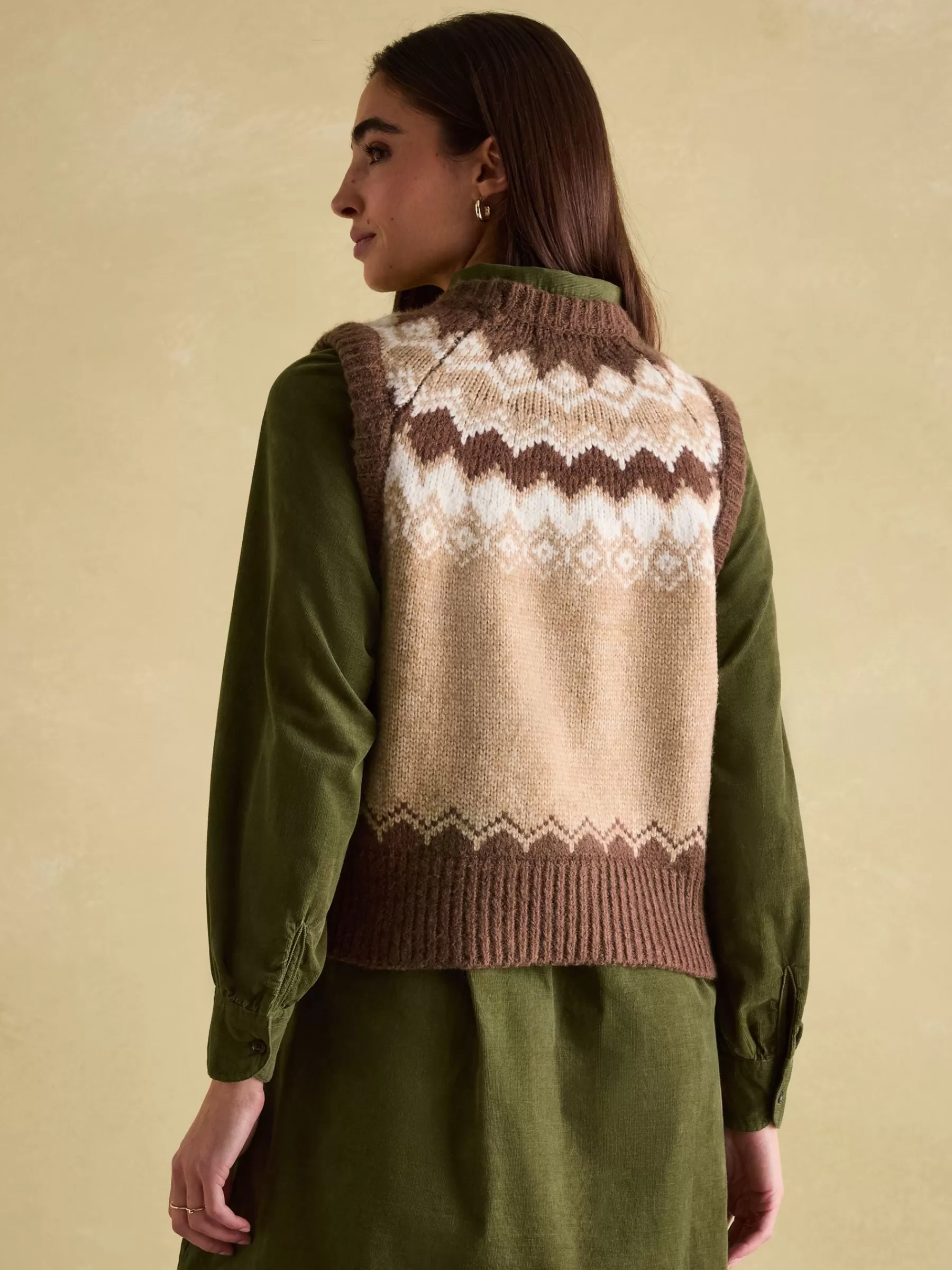 Joules Lowry Knitted Fair Isle Vest Brown Sale