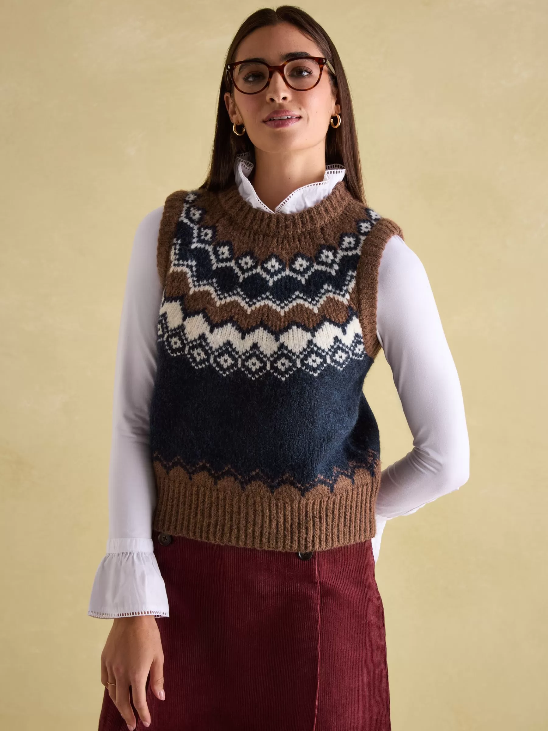 Joules Lowry Knitted Fair Isle Vest Cream/Navy Cheap