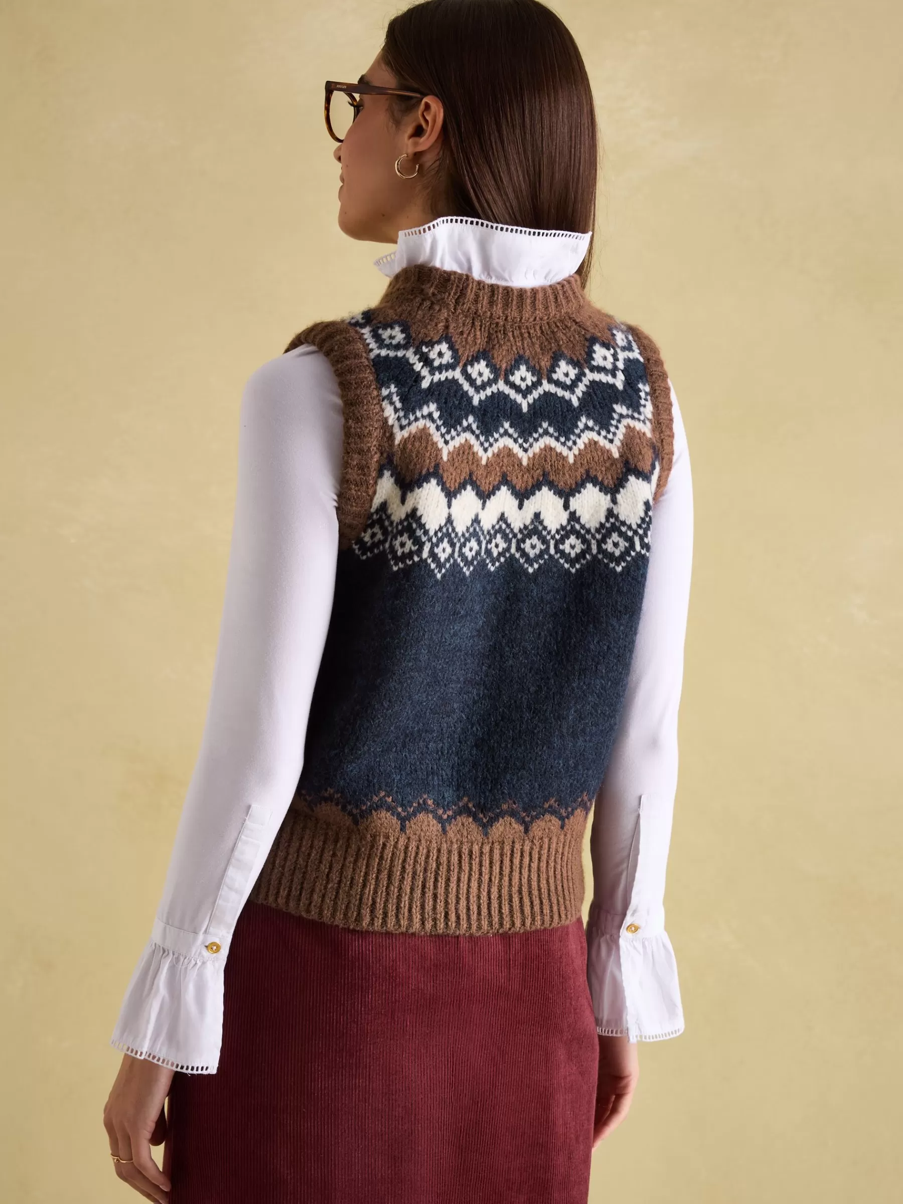 Joules Lowry Knitted Fair Isle Vest Cream/Navy Cheap