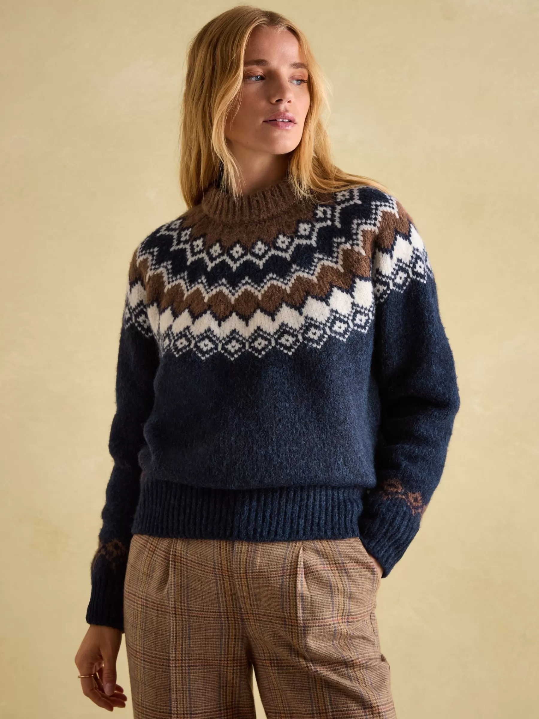 Joules Lowry Fair Isle Jumper Navy/Camel Best