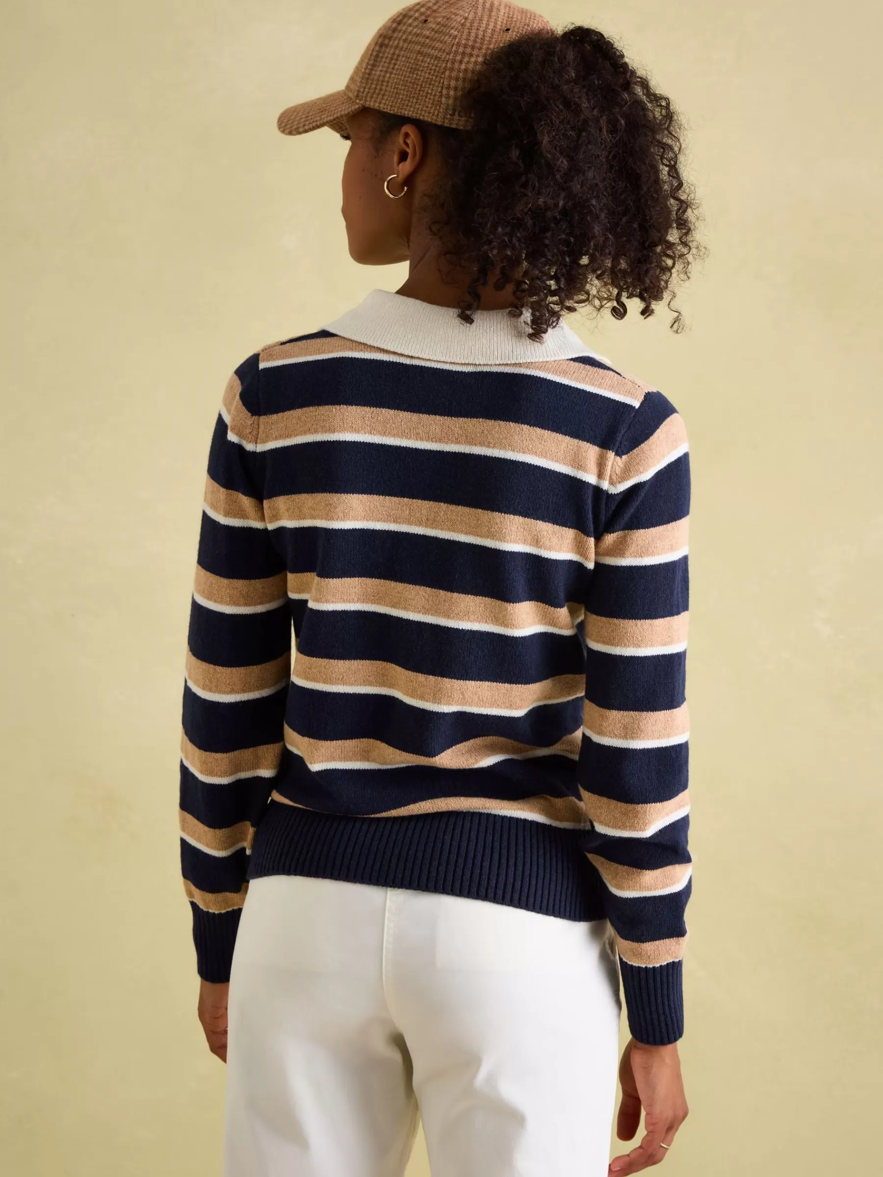 Joules Maddie V Neck Stripe Jumper with Collar Navy/Oatmeal Cheap