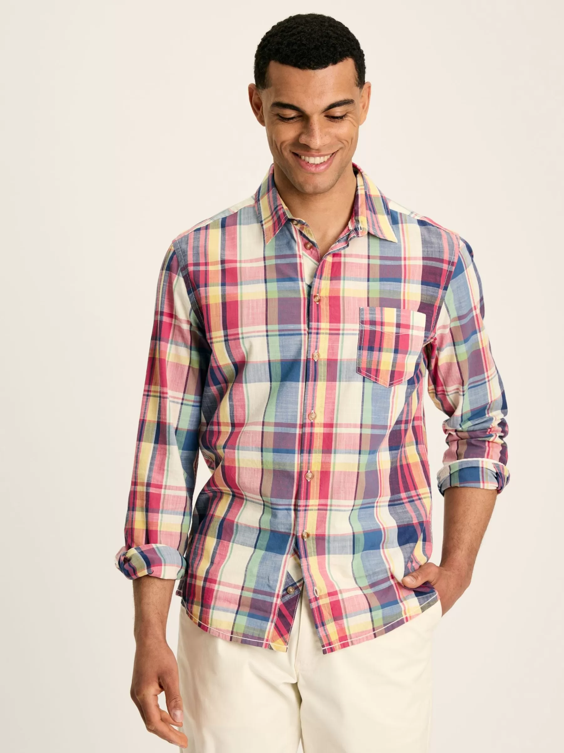 Joules Madras Long Sleeve Cotton Check Shirt Blue/Pink Best