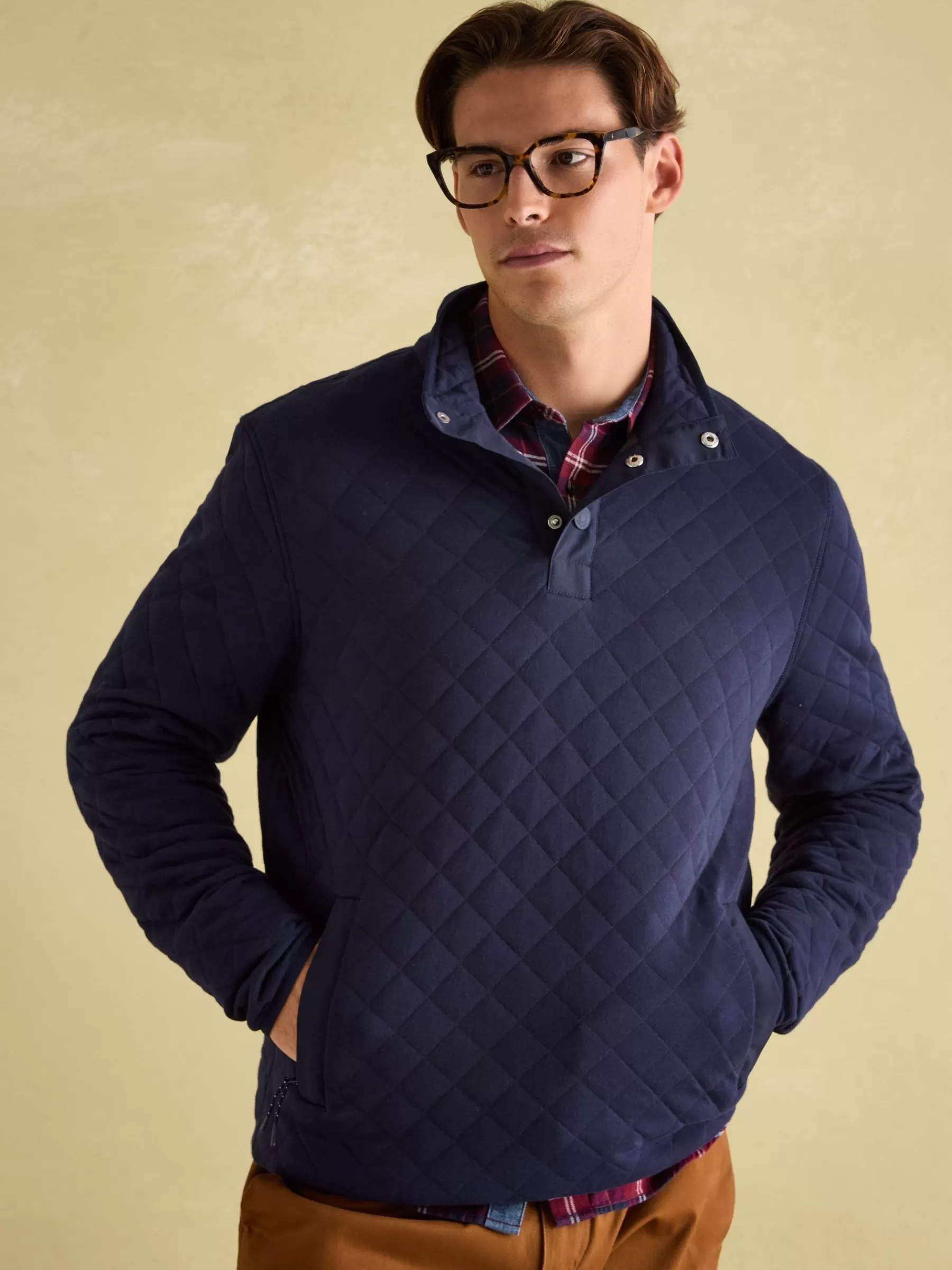 Joules Malton Quilted Jersey Pullover Sweatshirt Navy Fashion