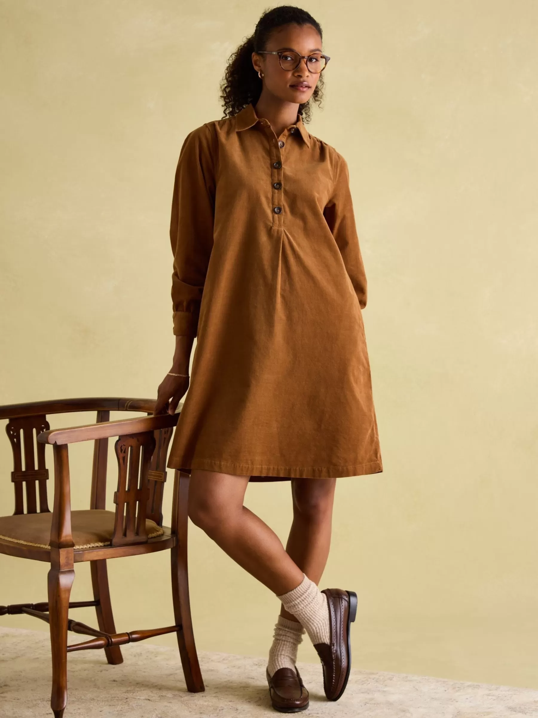 Joules Maple Corduroy Shirt Dress Brown Sale