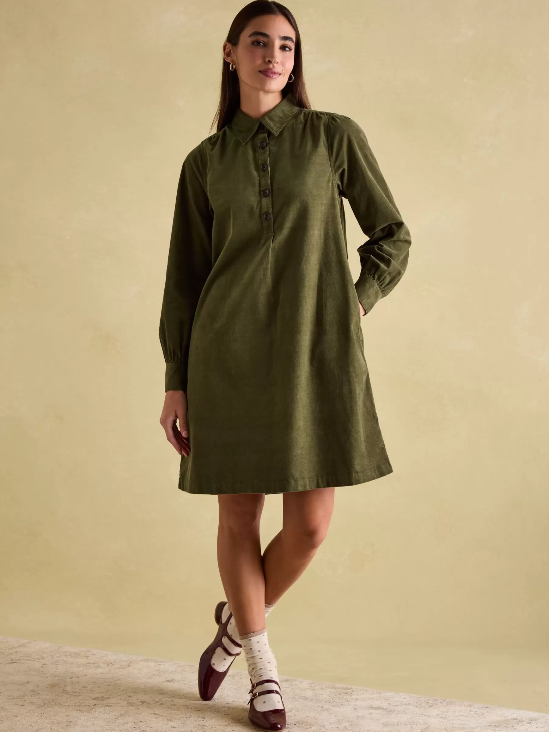 Joules Maple Khaki Green Corduroy Shirt Dress KhakiGreen Best