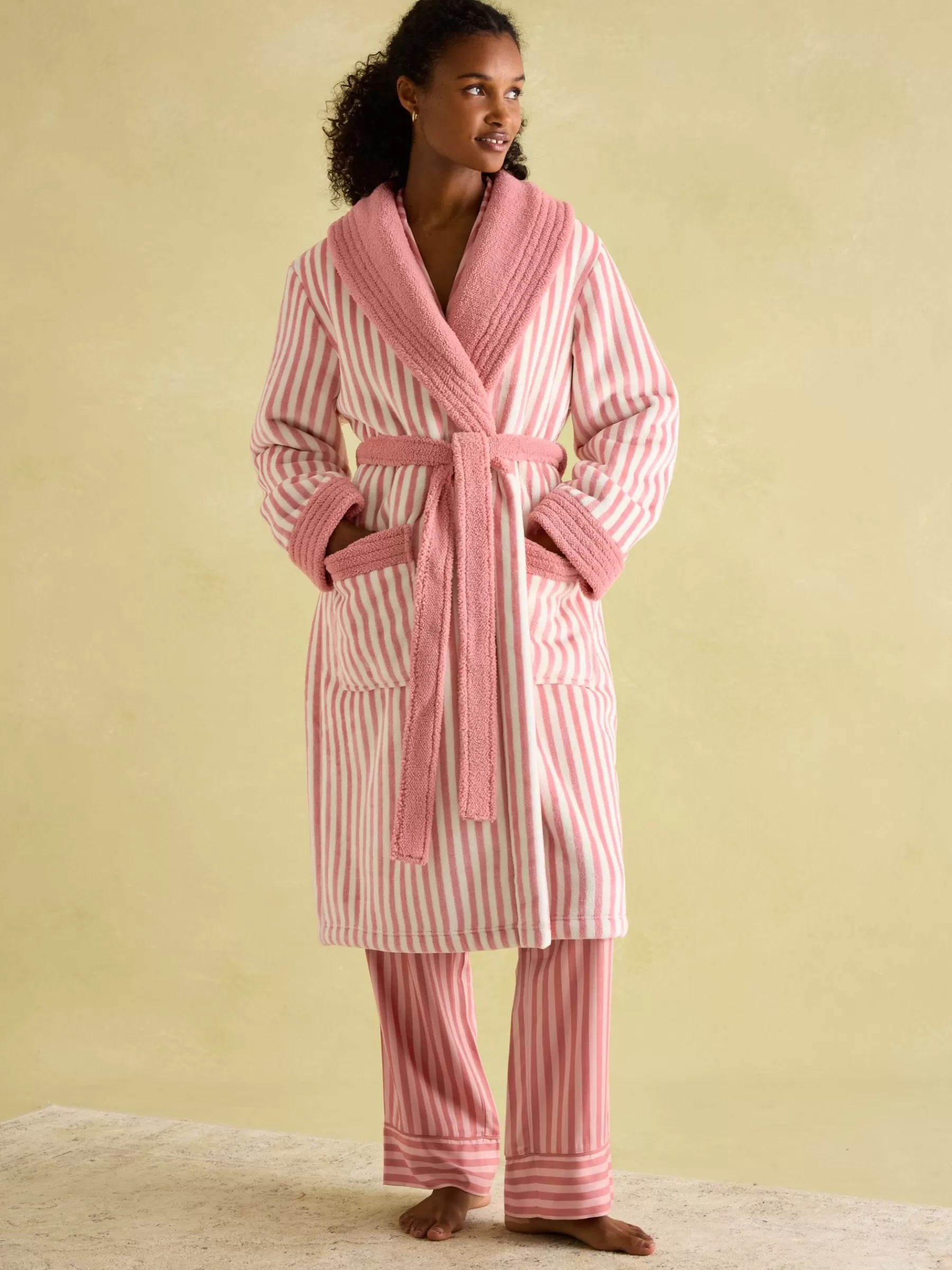 Joules Matilda Pink & White Fleece Lined Striped Dressing Gown Pink&White Fashion