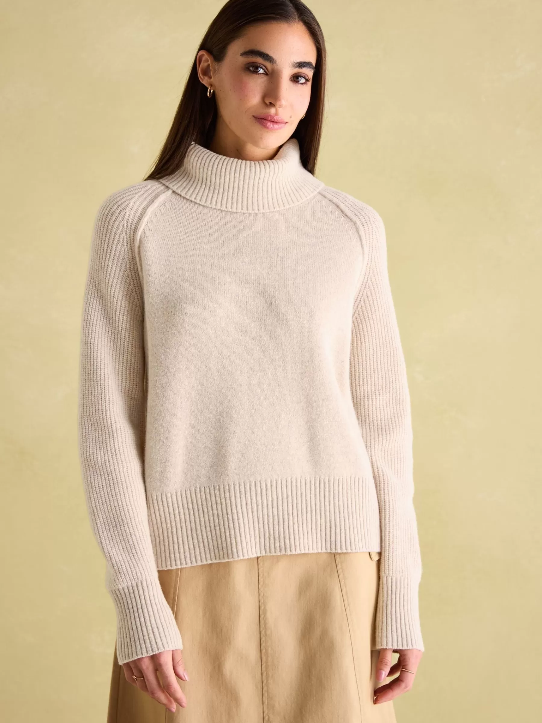 Joules May Merino Wool Jumper with Detachable Roll Neck Oatmeal New