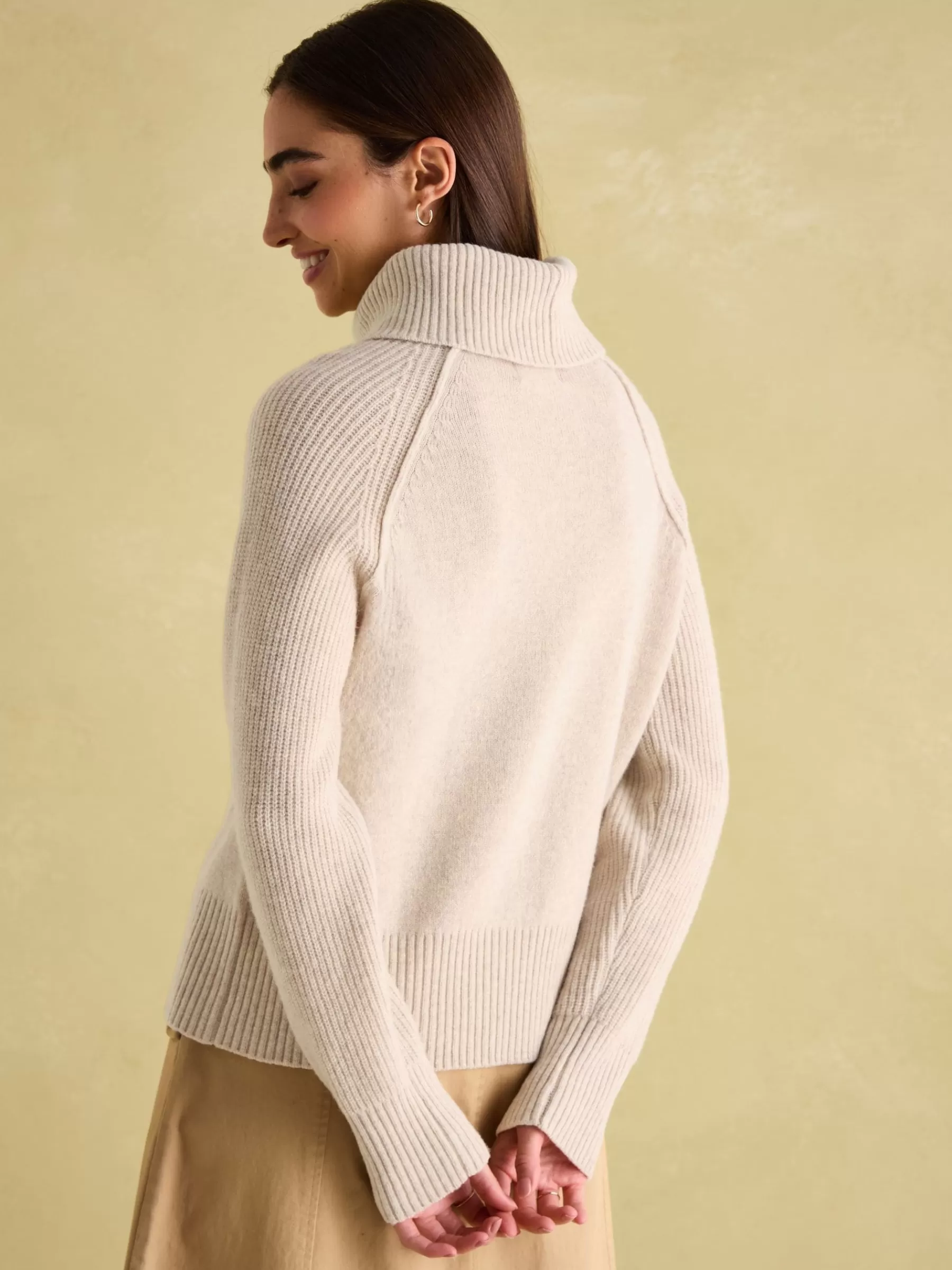 Joules May Merino Wool Jumper with Detachable Roll Neck Oatmeal New