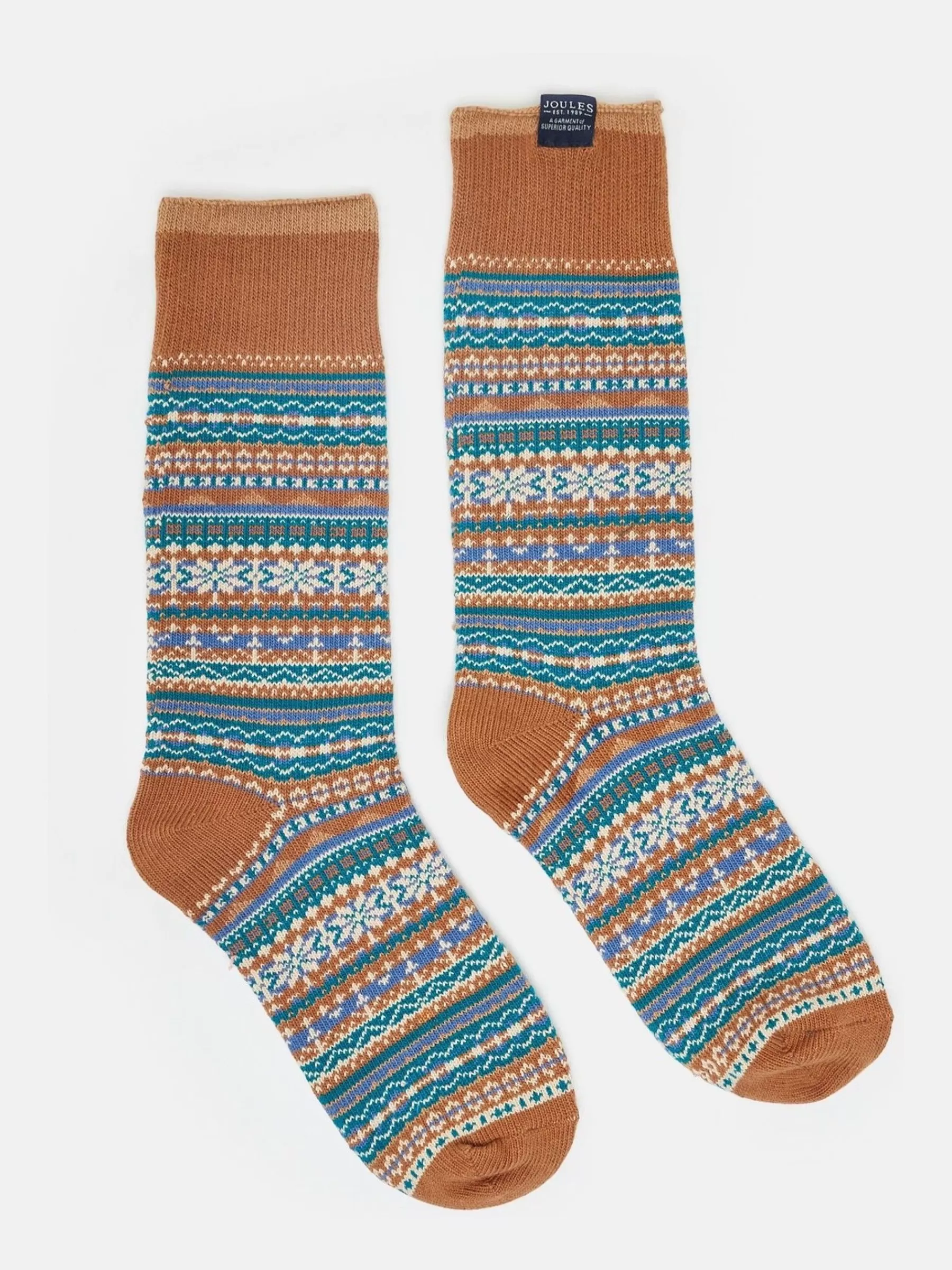 Joules Men's Alby Fair Isle Socks (size 7-12) Brown/Cream Cheap