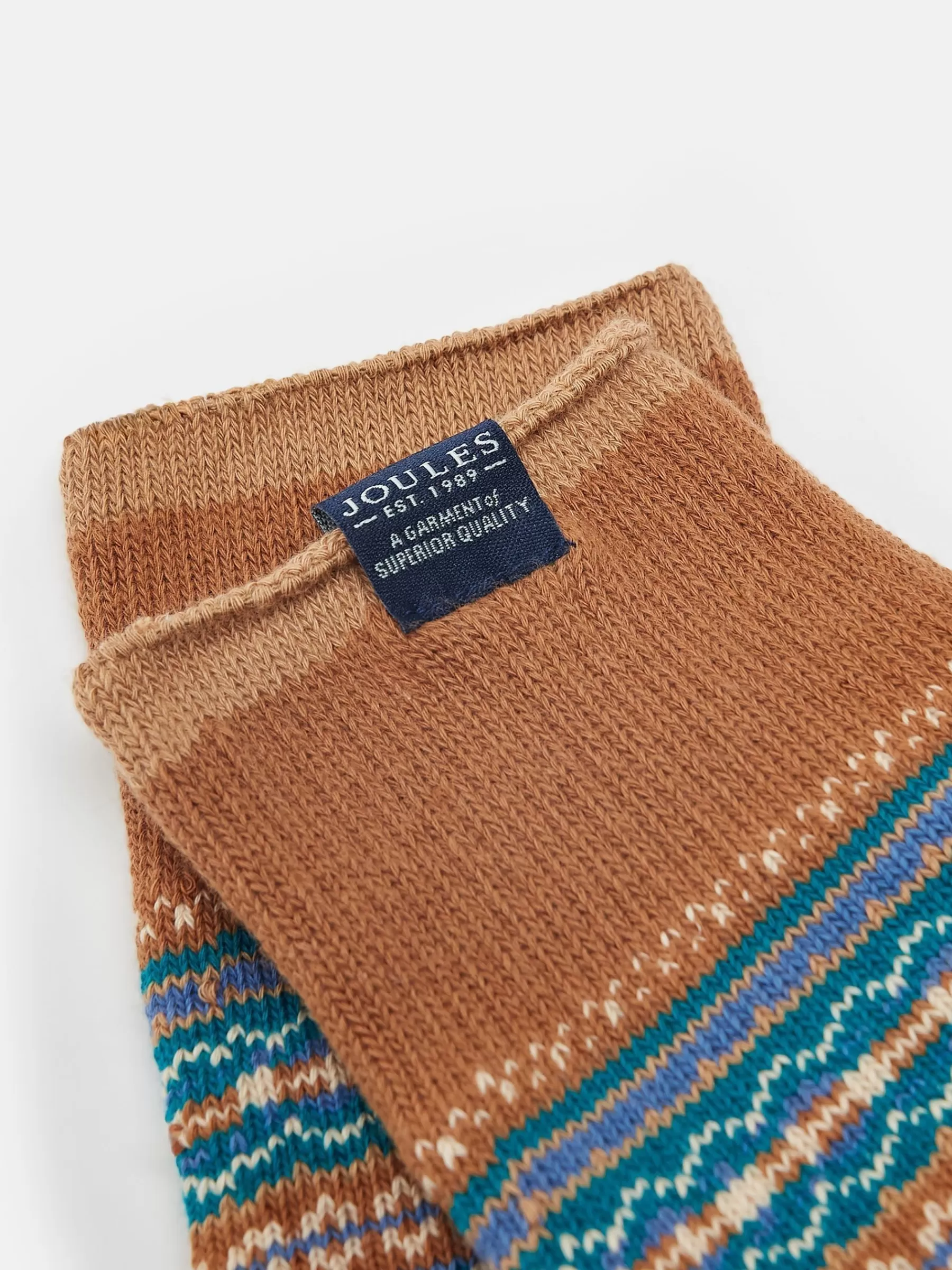 Joules Men's Alby Fair Isle Socks (size 7-12) Brown/Cream Cheap