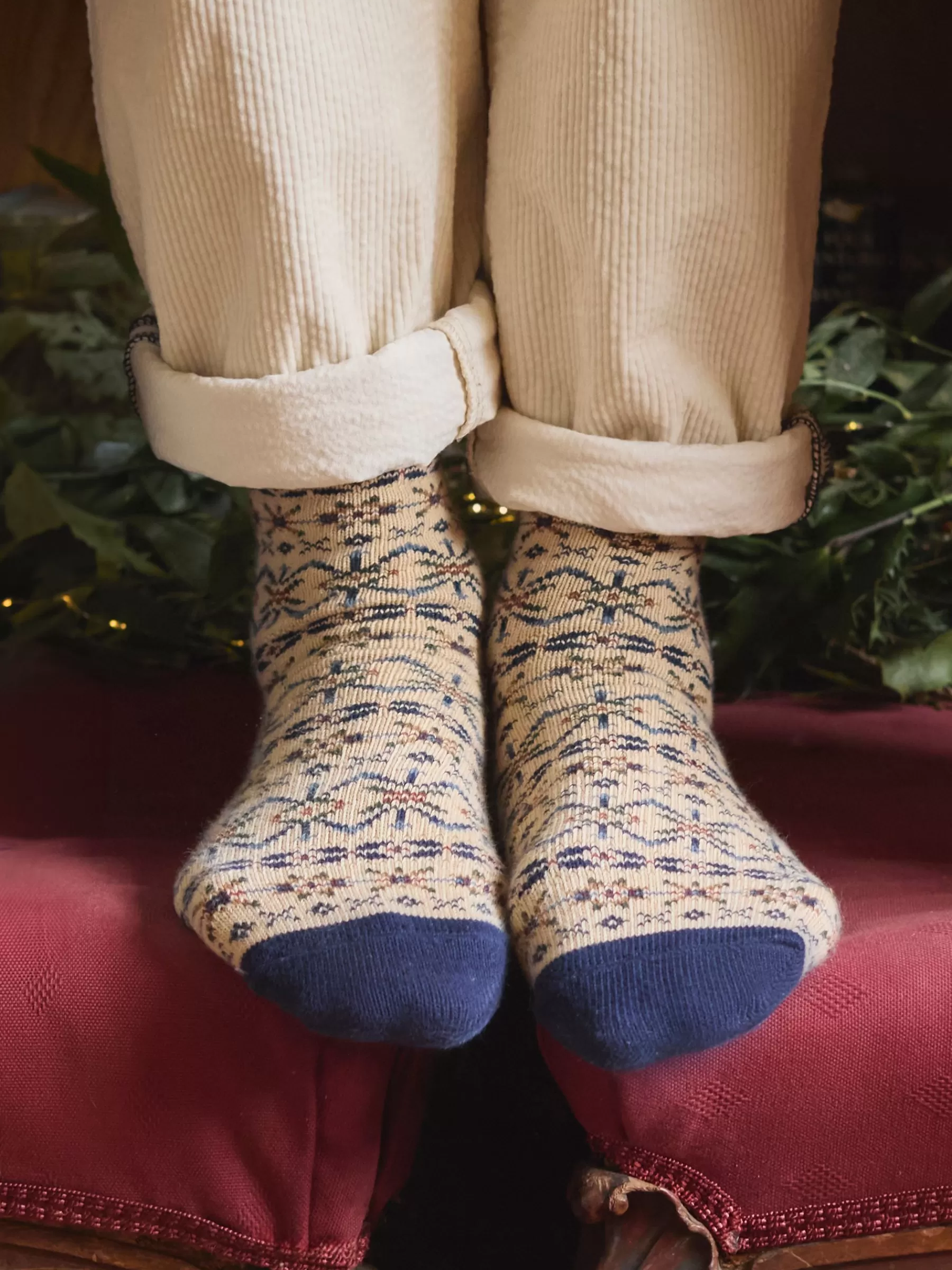 Joules Men's Alby Fair Isle Socks (size 7-12) Cream/Blue Fashion