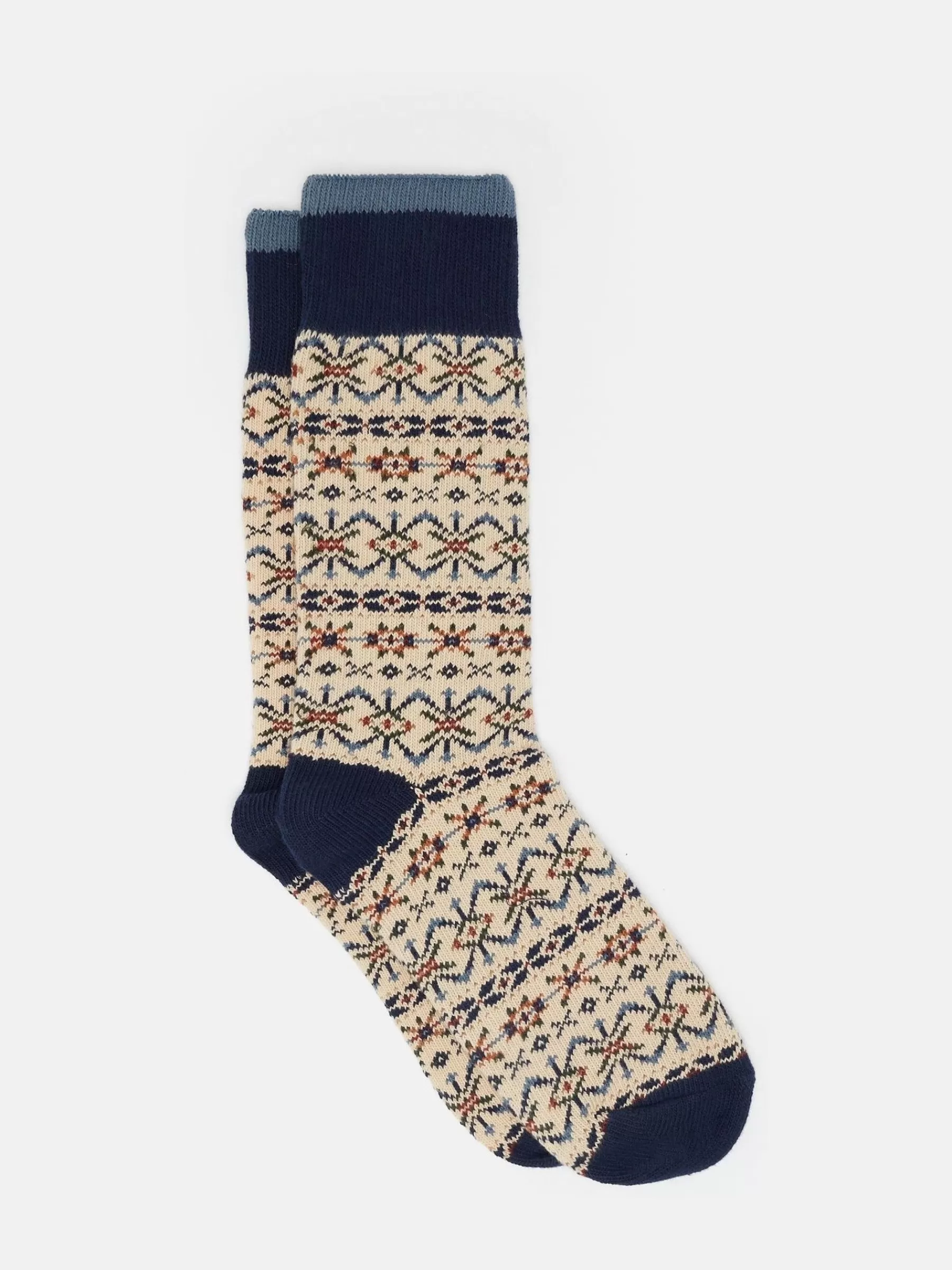 Joules Men's Alby Fair Isle Socks (size 7-12) Cream/Blue Fashion