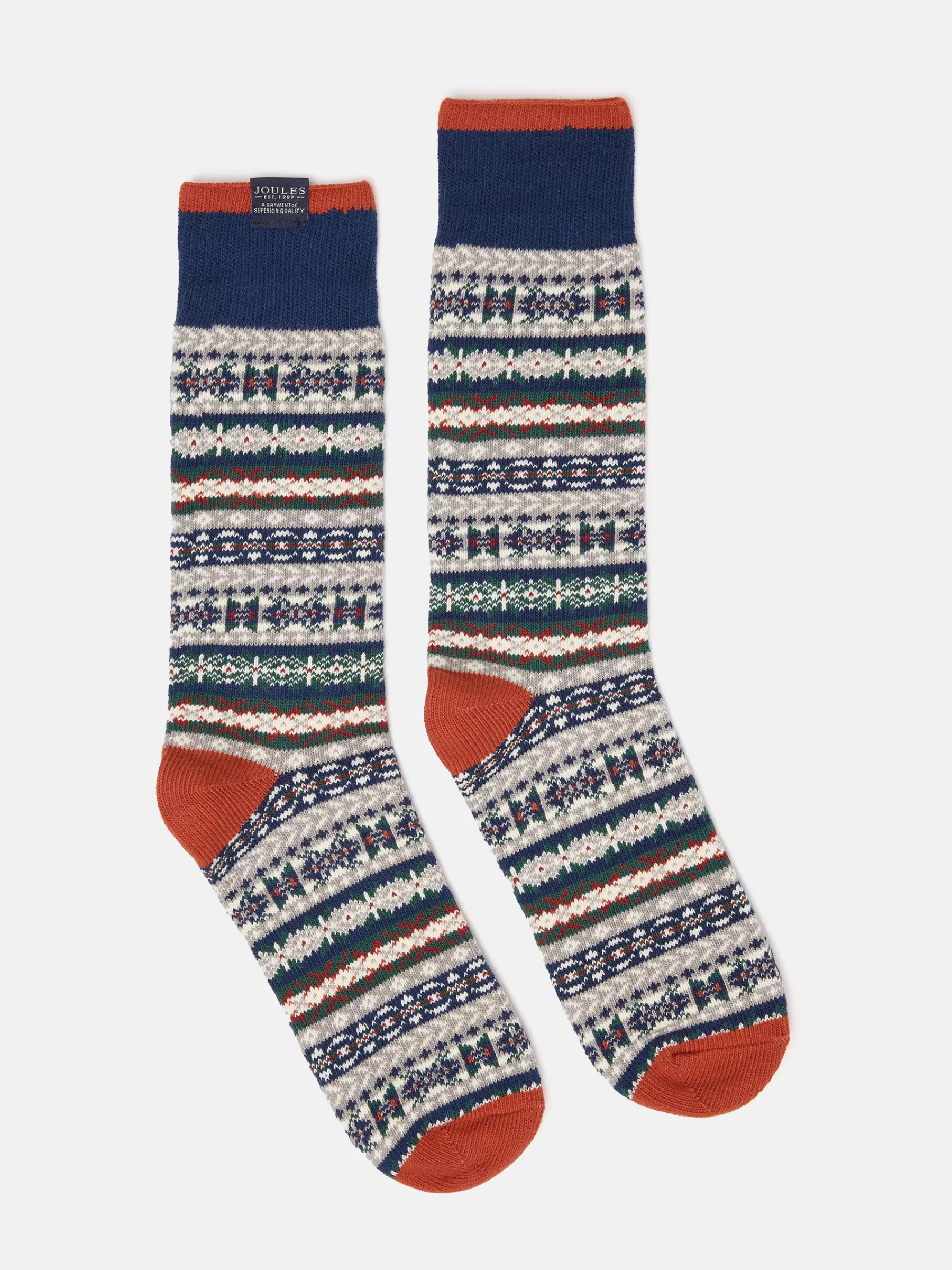 Joules Men's Alby Fair Isle Socks (size 7-12) Grey New