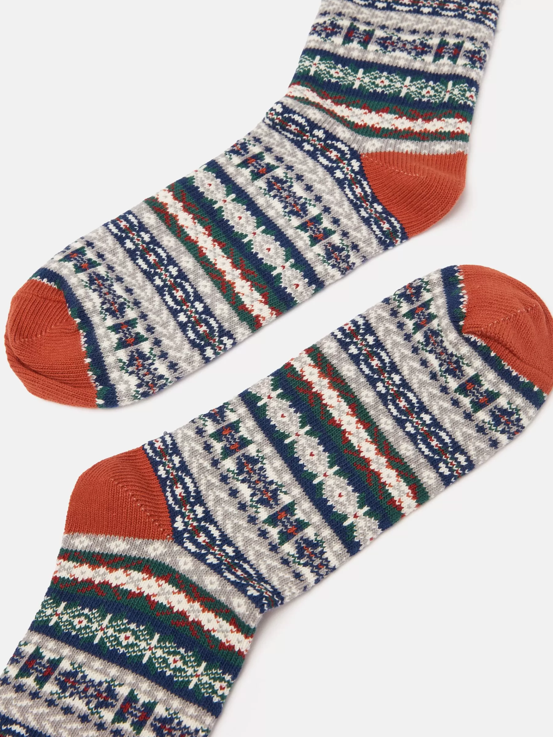 Joules Men's Alby Fair Isle Socks (size 7-12) Grey New