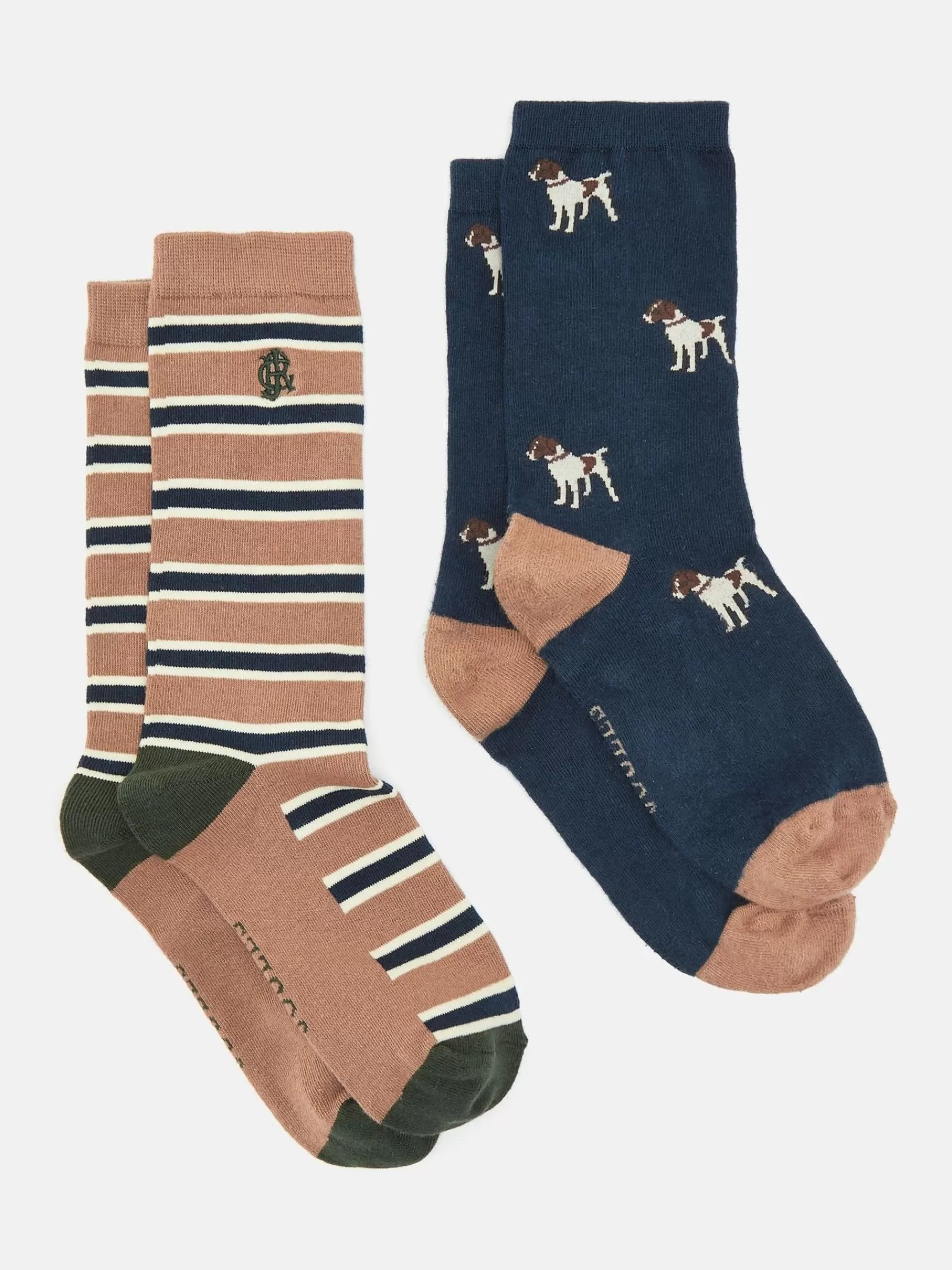 Joules Men's Kingsbury 2 Pack Socks (size 7-12) Navy/Camel Best