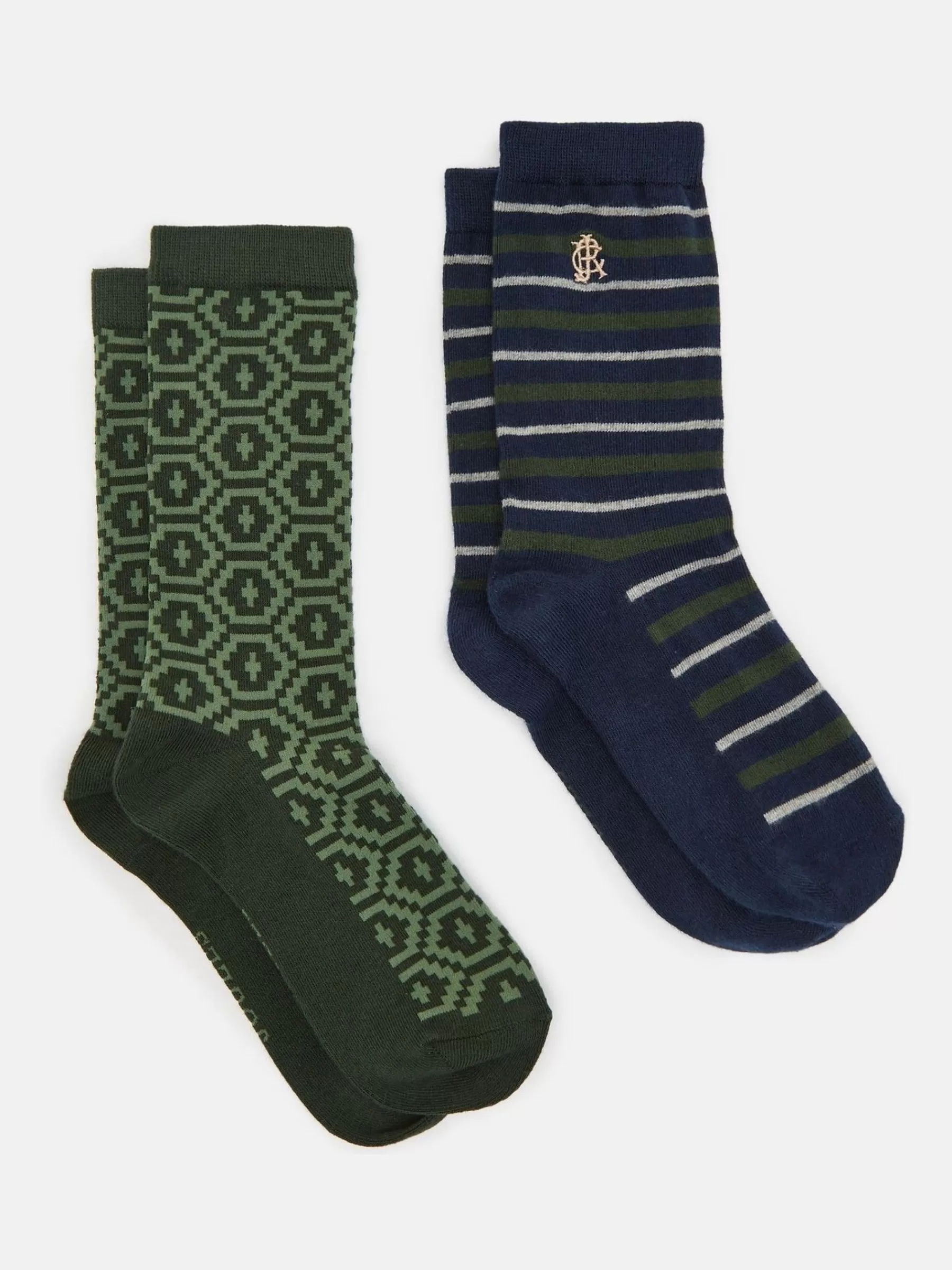 Joules Men's Kingsbury 2 Pack Socks (size 7-12) Navy/Khaki Clearance