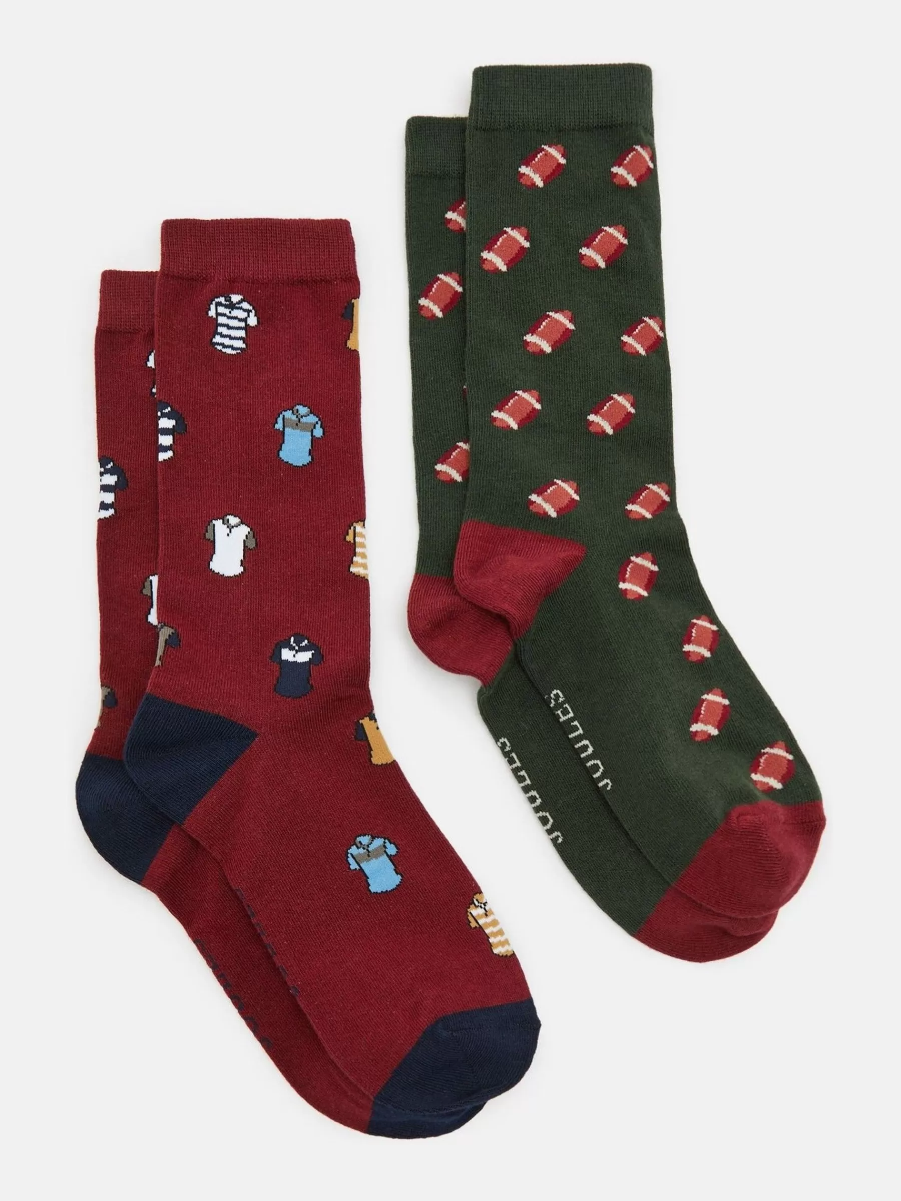 Joules Men's Kingsbury 2 Pack Socks (size 7-12) Red/Green Fashion