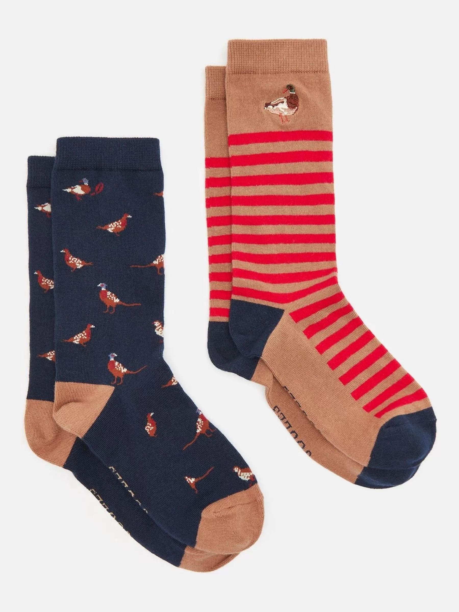 Joules Men's Kingsbury 2 Pack Socks (size 7-12) Tan/Navy Outlet