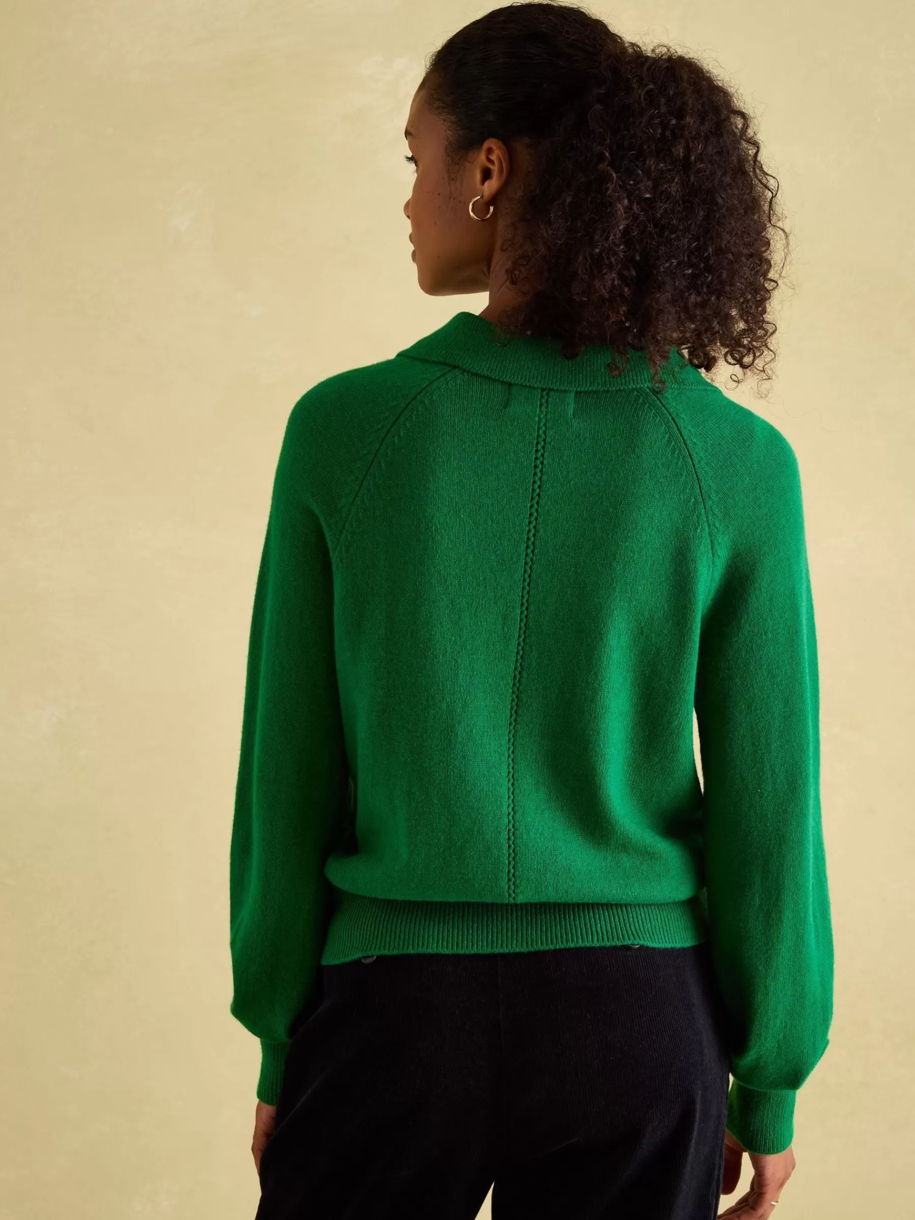 Joules Mia Pointelle Jumper with Open Collar Green Shop