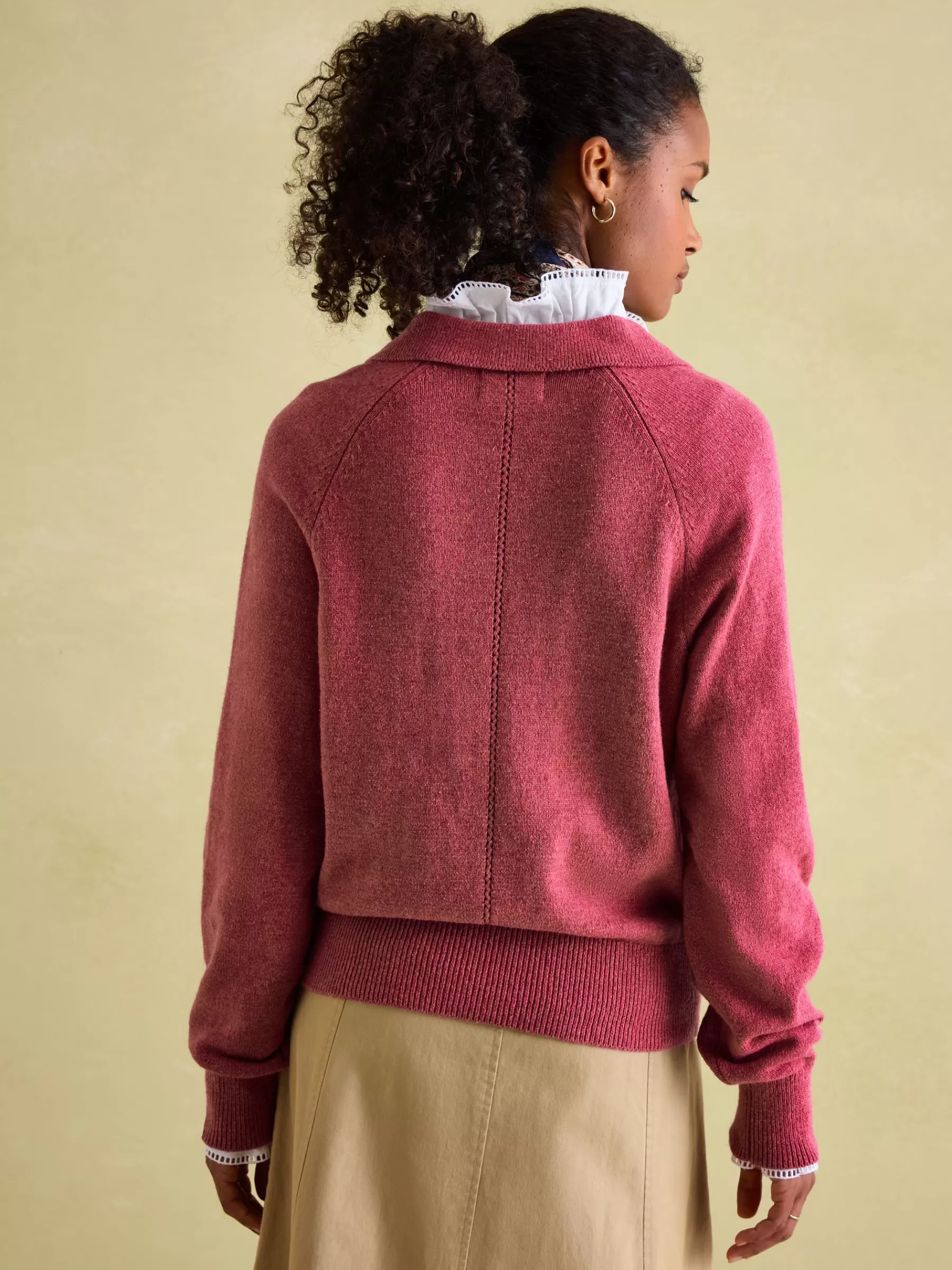 Joules Mia Raspberry Pink Pointelle Jumper with Open Collar RaspberryPink Store