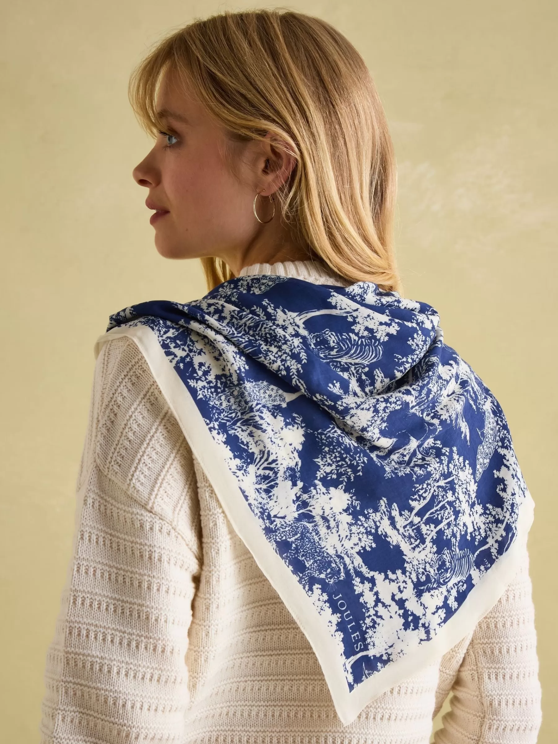 Joules Middleton Viscose Scarf Blue/White Flash Sale