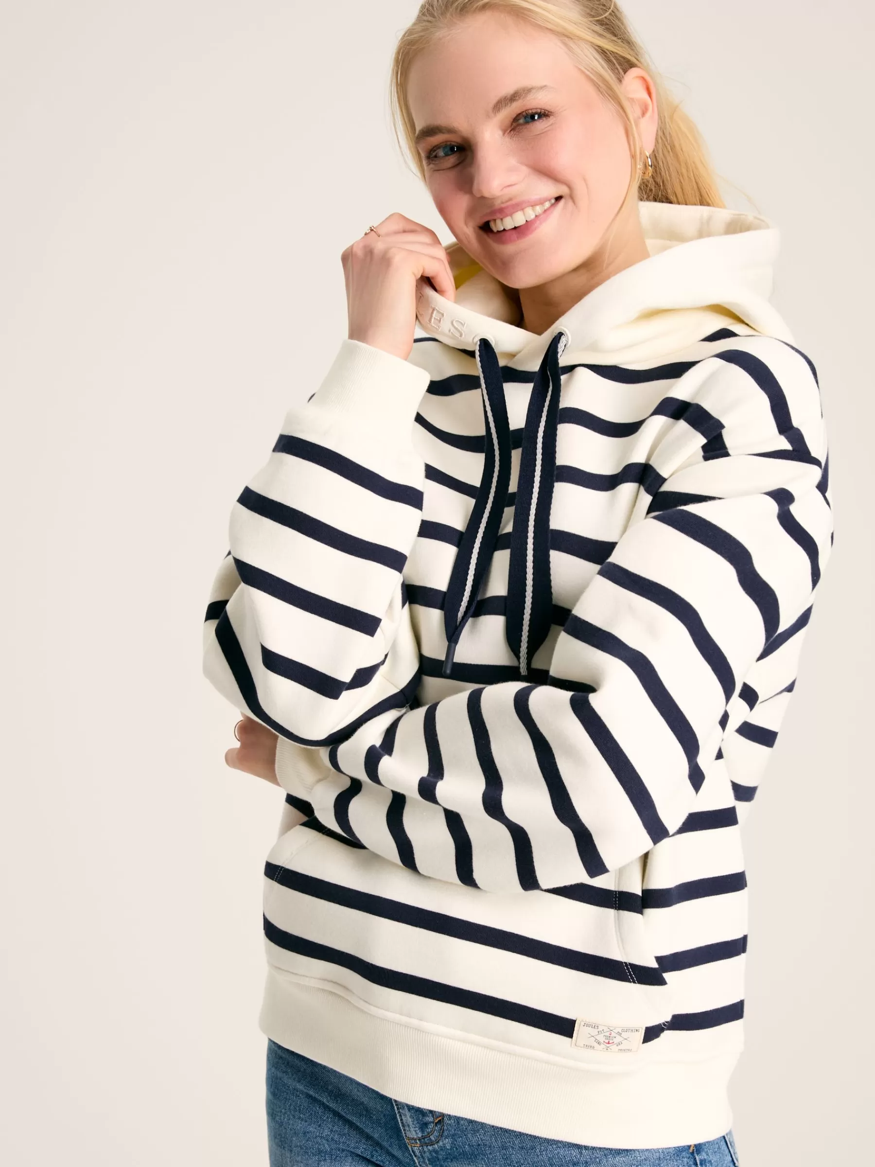 Joules Milbourne Navy & White Striped Embroidered Hoodie Navy&WhiteStriped Outlet