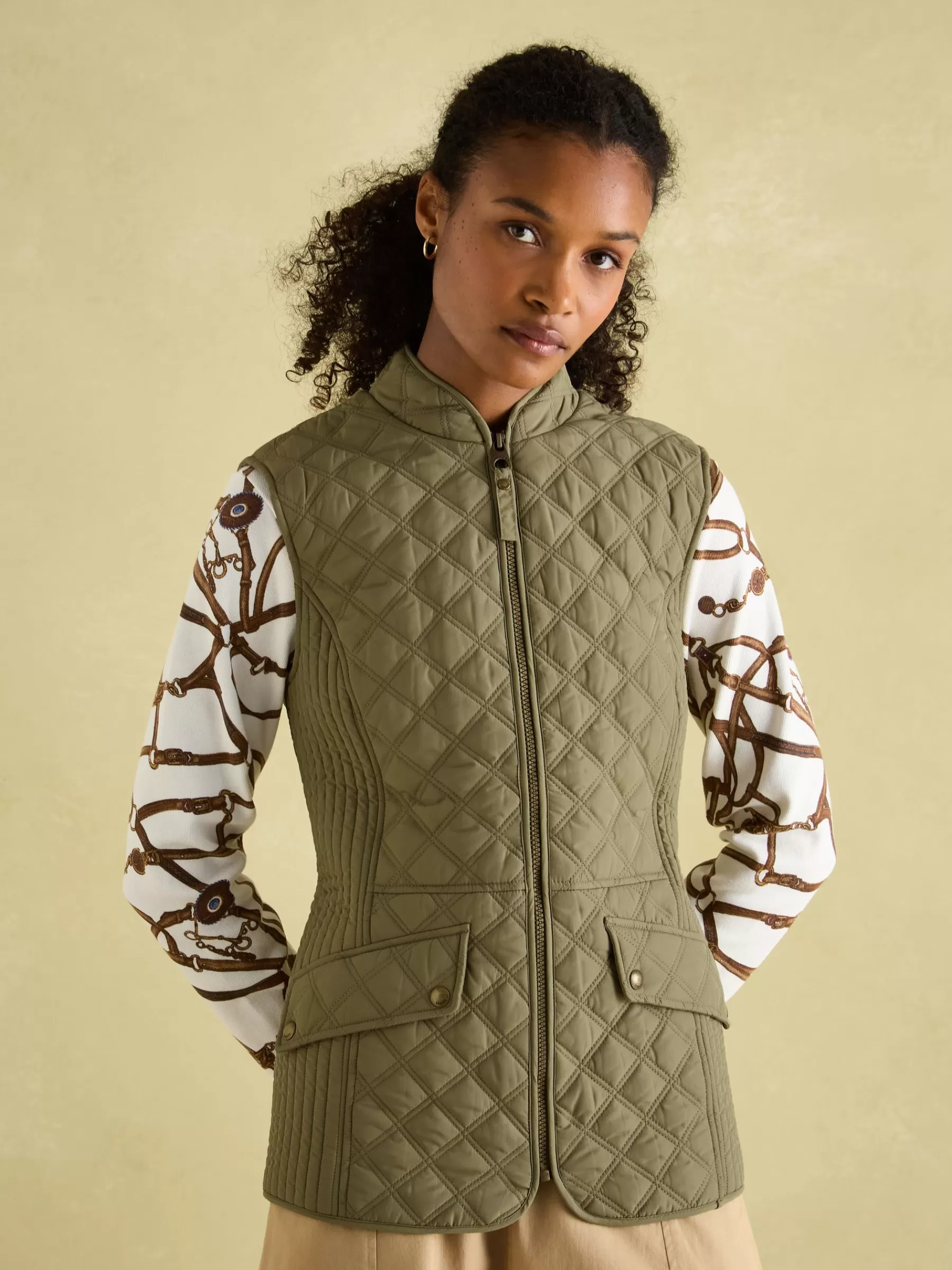 Joules Minx Showerproof Diamond Quilted Gilet Green Store