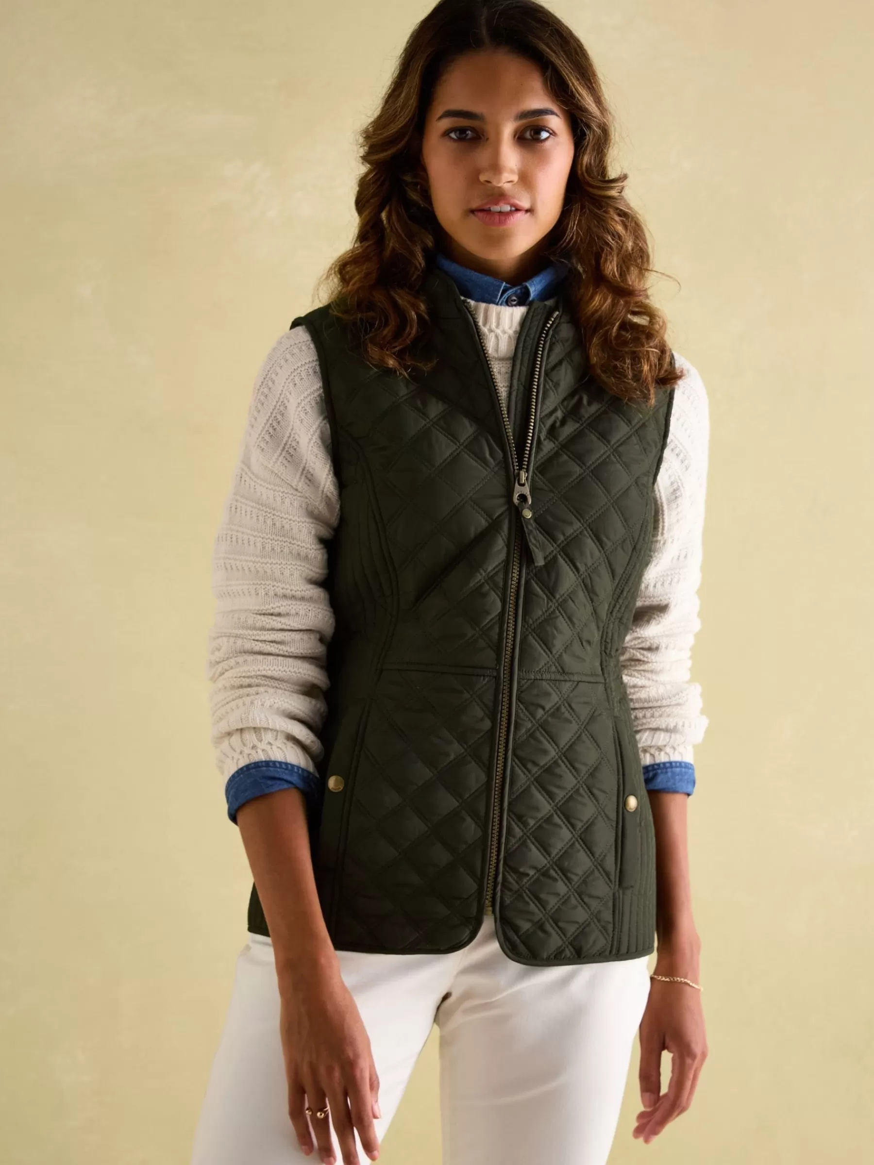 Joules Minx Khaki Green Showerproof Diamond Quilted Gilet KhakiGreen Sale