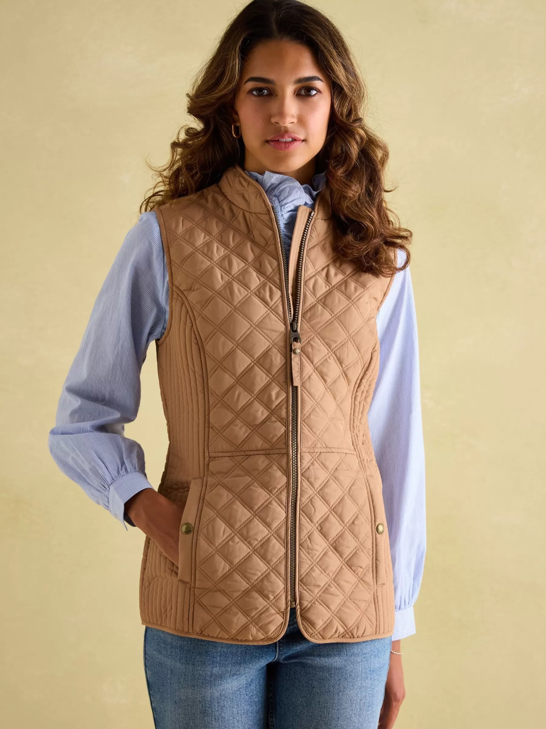 Joules Minx Showerproof Diamond Quilted Gilet Tan Cheap