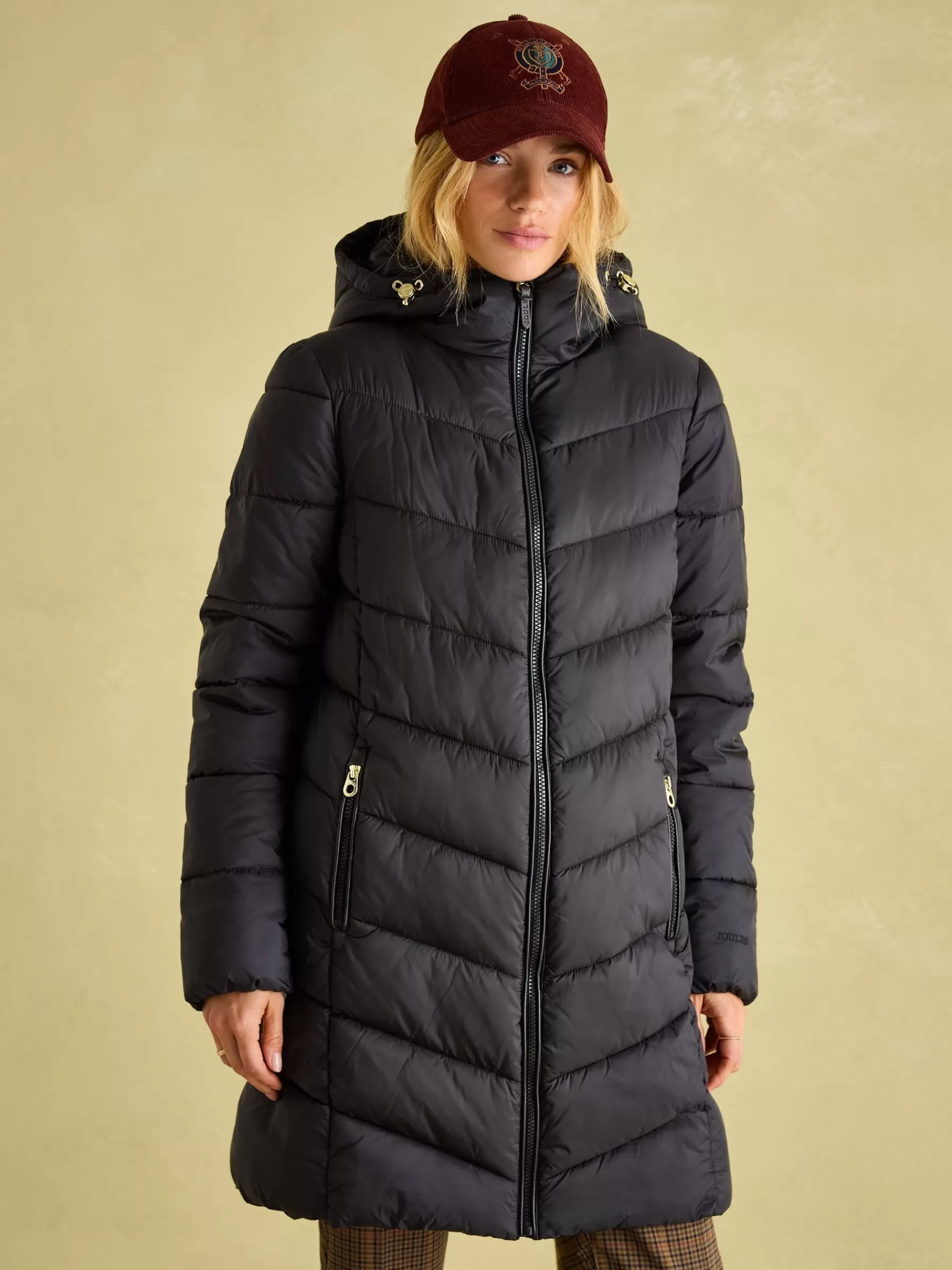 Joules Moorsdale Mid Length Showerproof Padded Coat Black Hot