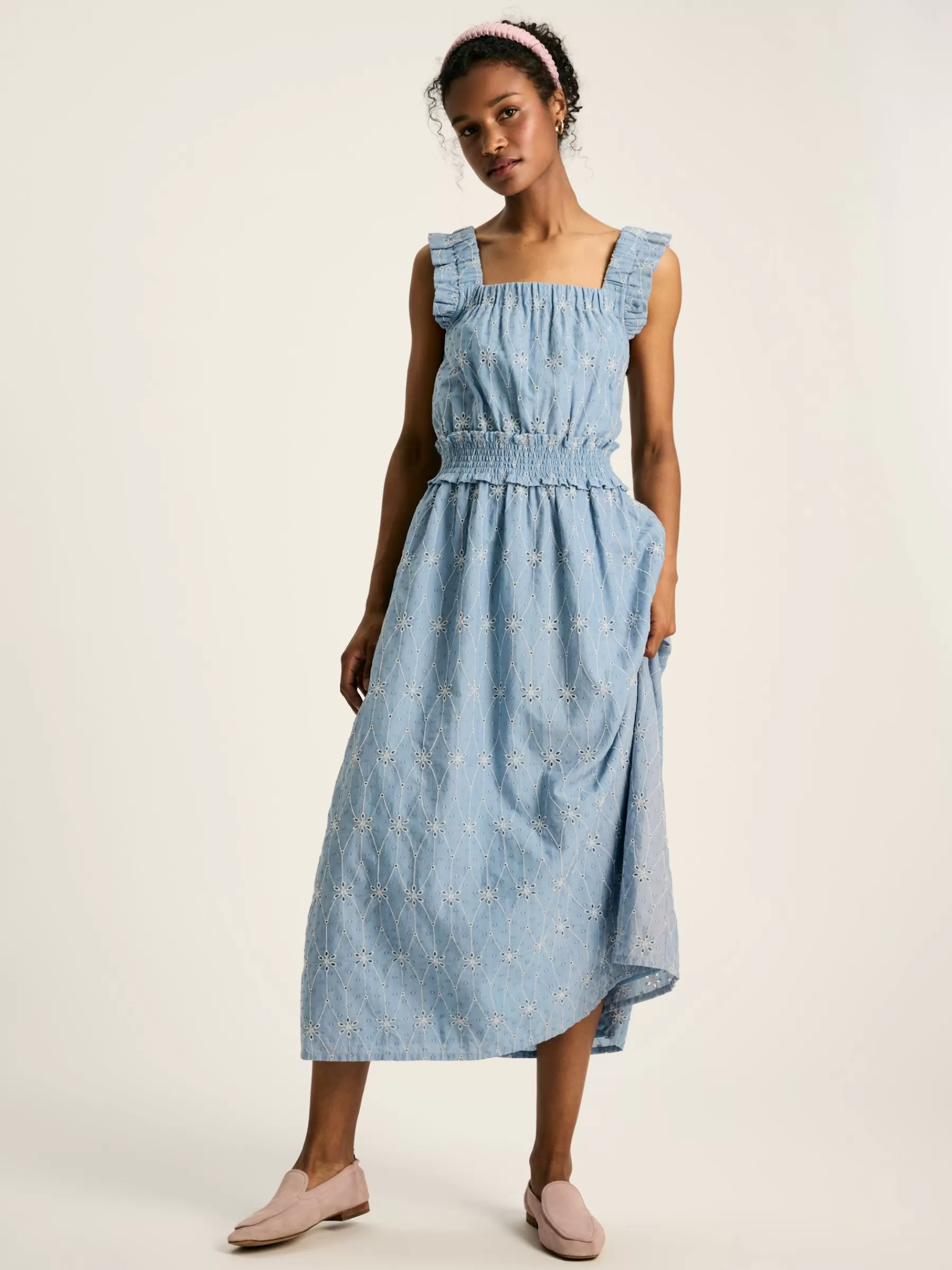 Joules Nadia Broderie Sun Dress Blue Flash Sale