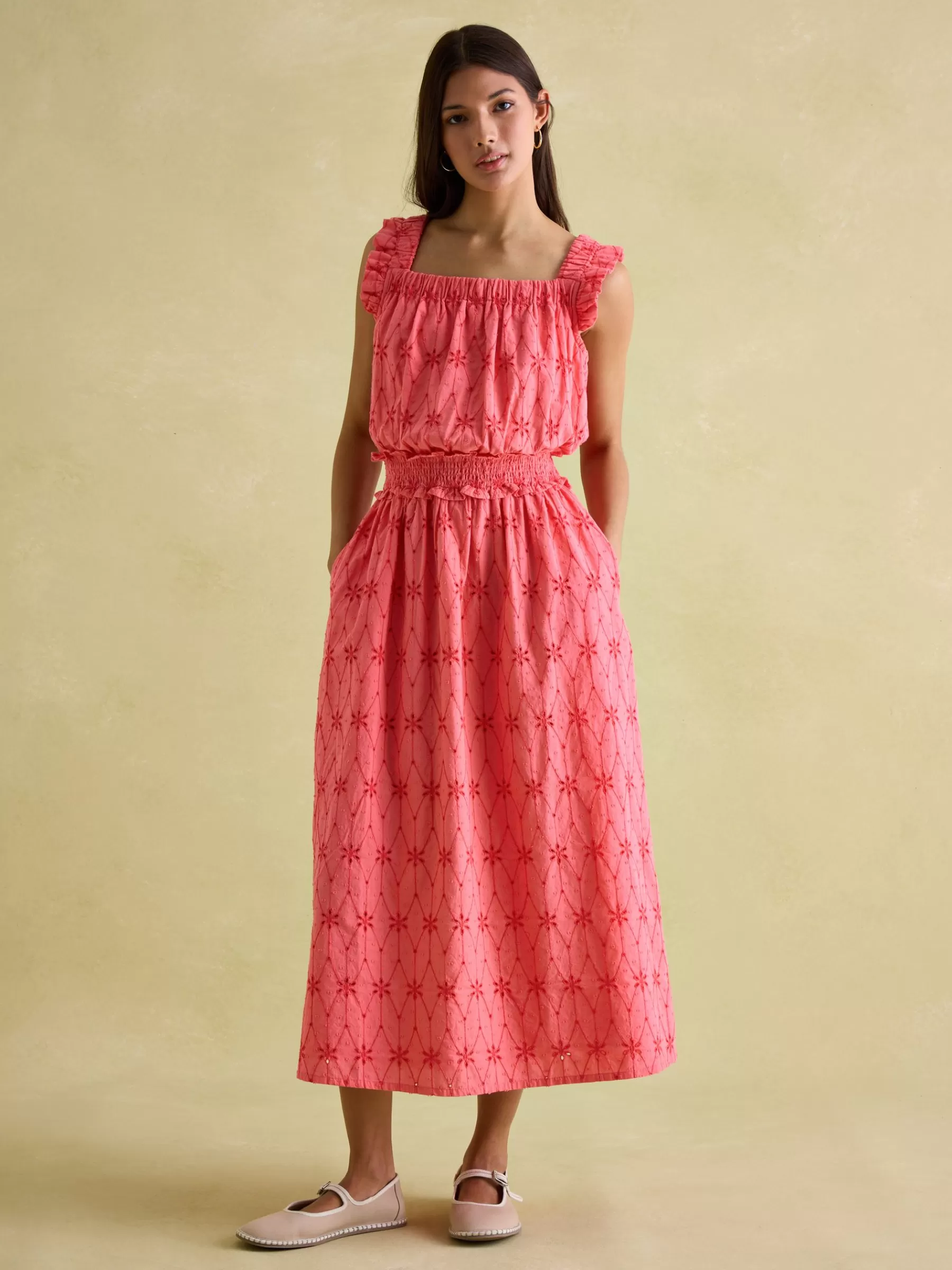 Joules Nadia Coral Pink Broderie Sun Dress CoralPink Clearance