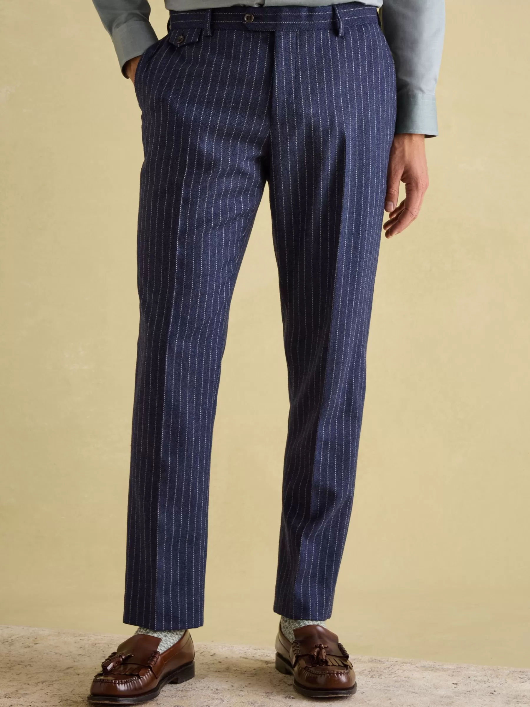 Joules Slim Fit Pinstripe Suit Trousers Navy Hot