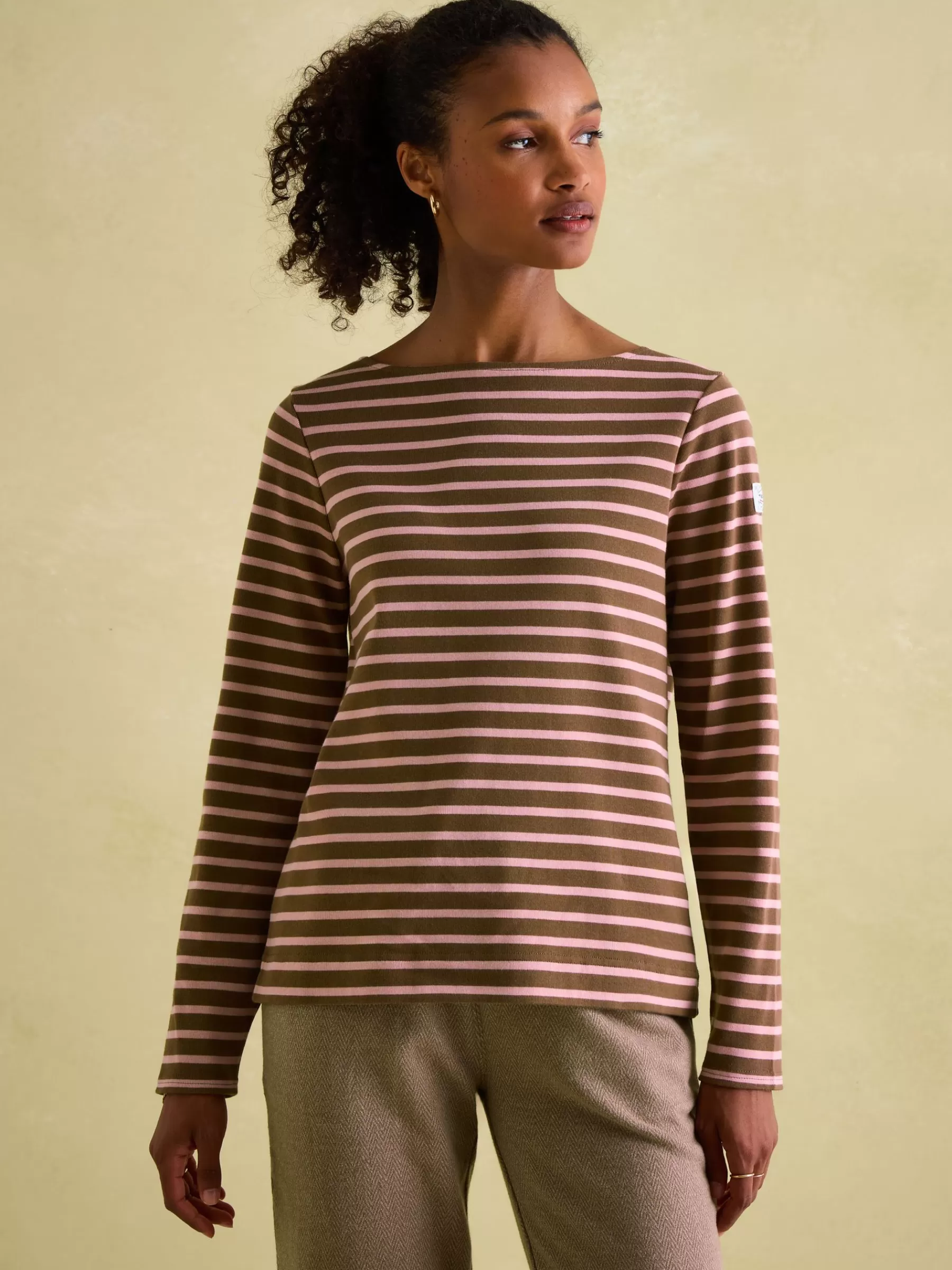 Joules New Harbour Chocolate Brown pink Boat Neck Breton Top ChocolateBrownpink Cheap