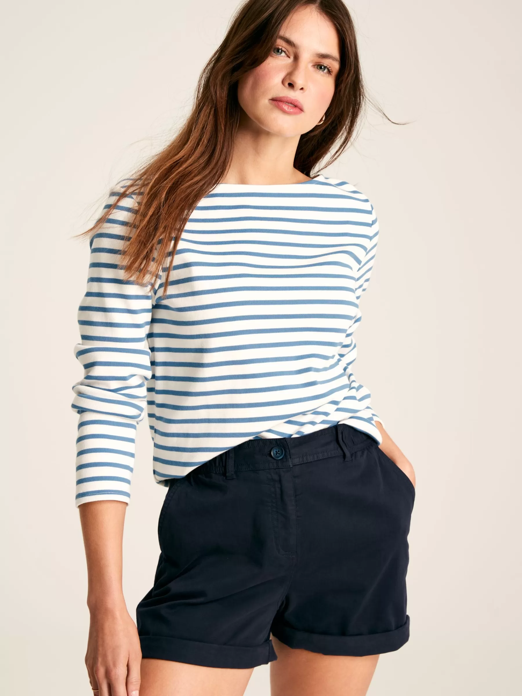 Joules New Harbour Cream & Blue Striped Boat Neck Breton Top Cream&BlueStriped Cheap