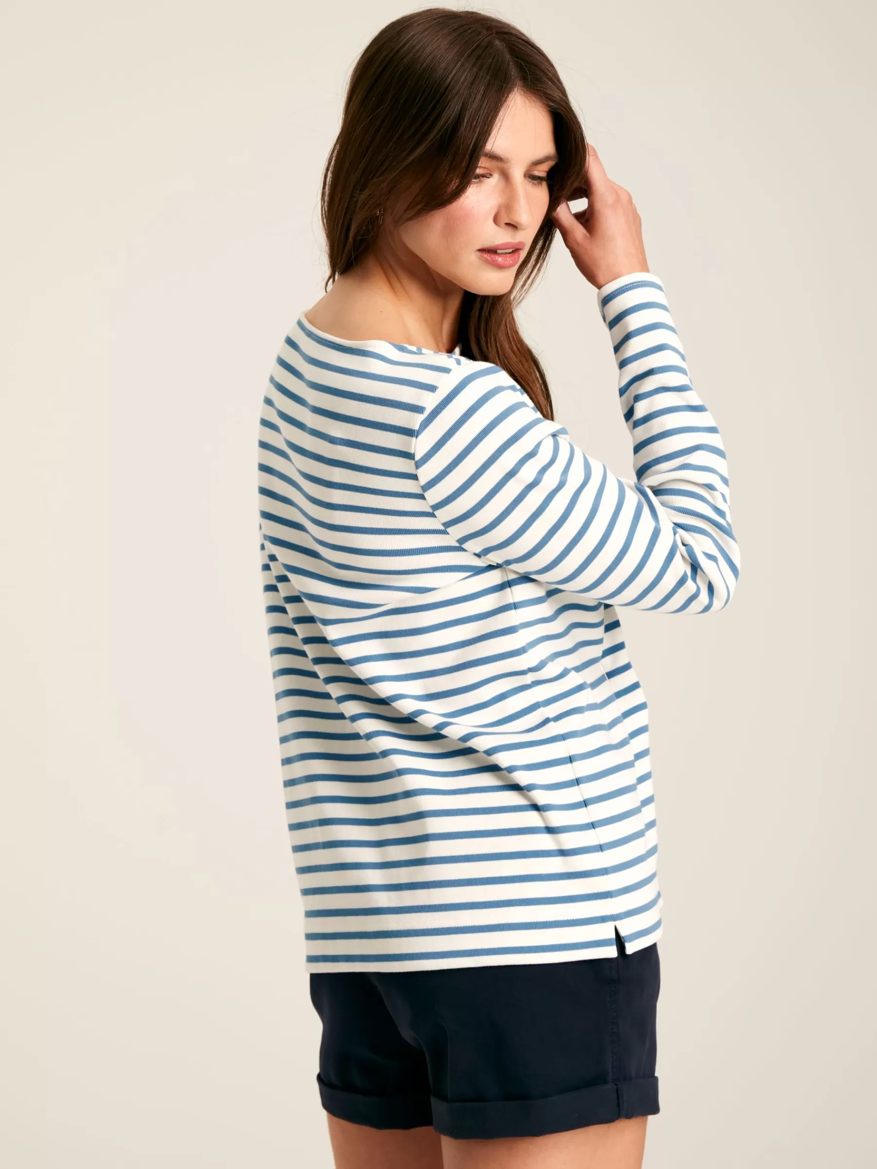 Joules New Harbour Cream & Blue Striped Boat Neck Breton Top Cream&BlueStriped Cheap