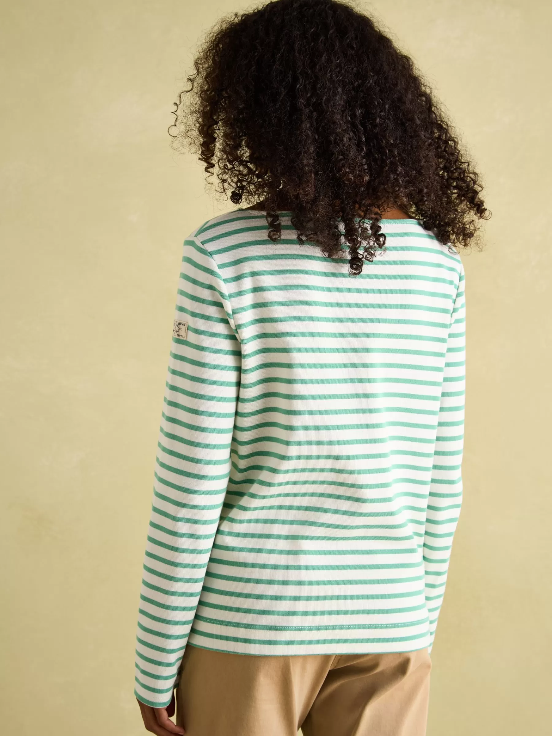 Joules New Harbour Cream & Green Striped Boat Neck Breton Top Cream&GreenStriped Outlet