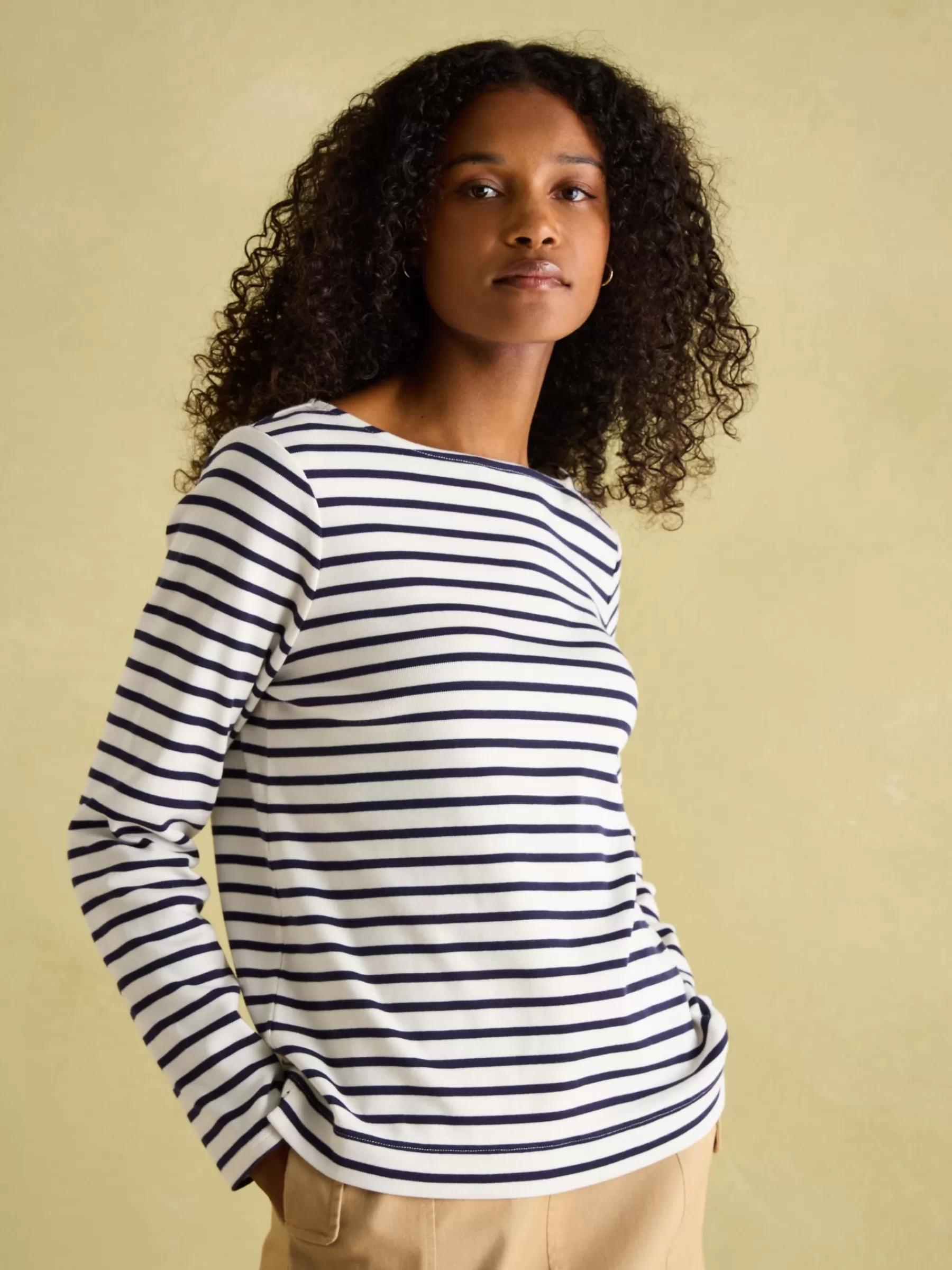 Joules New Harbour Cream & Navy Striped Boat Neck Breton Top Cream&NavyStriped Store