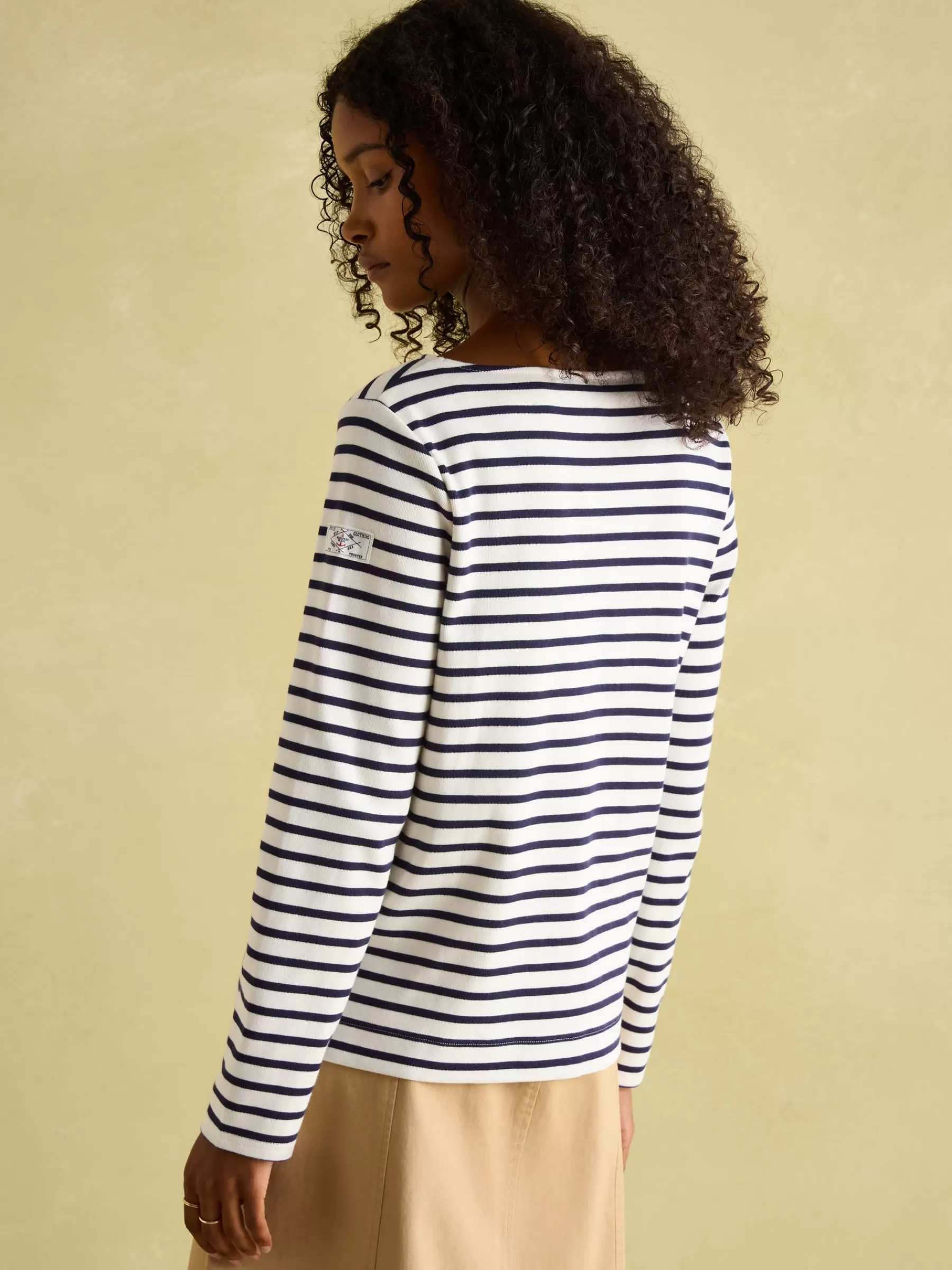 Joules New Harbour Cream & Navy Striped Boat Neck Breton Top Cream&NavyStriped Store